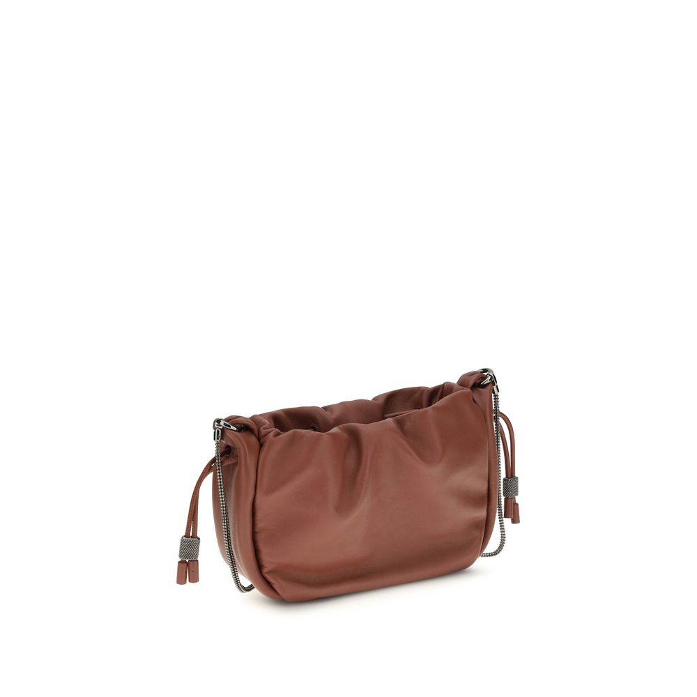 Brunello Cucinelli Brown Calf Leather Bos Taurus Shoulder Bag Curated Luxury Accessories by Orvyn