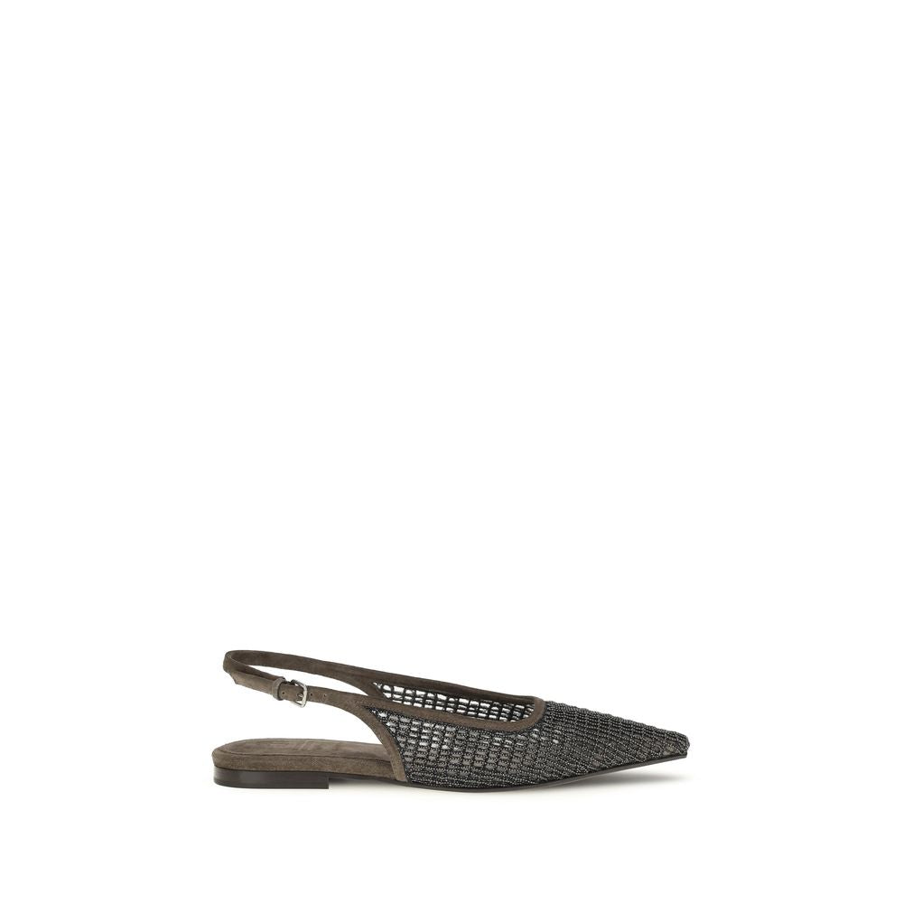 Brunello Cucinelli Brown Calf Leather Bos Taurus Ballet Flats Curated Luxury Accessories by Orvyn