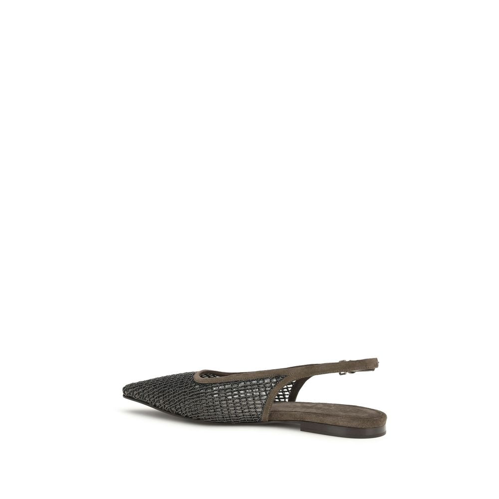 Brunello Cucinelli Brown Calf Leather Bos Taurus Ballet Flats Curated Luxury Accessories by Orvyn