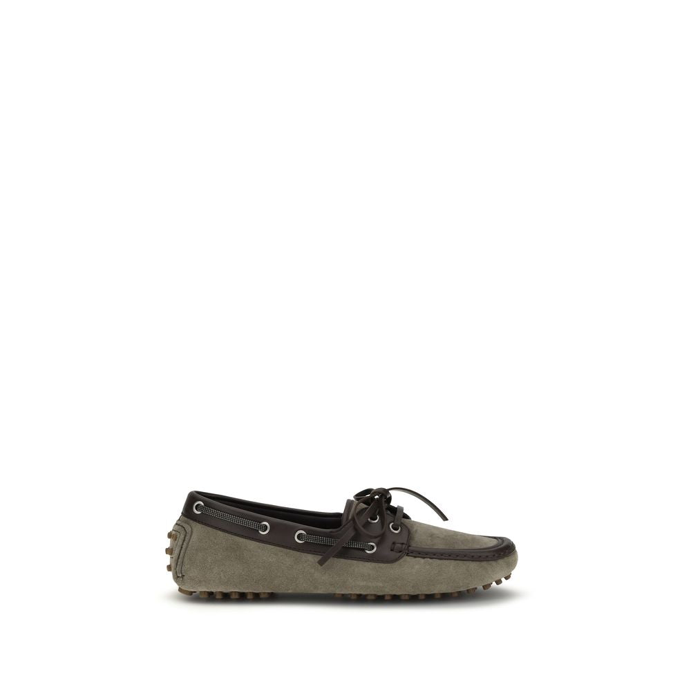 Brunello Cucinelli Gray Calf Leather Bos Taurus Slip-On Loafers Curated Luxury Accessories by Orvyn