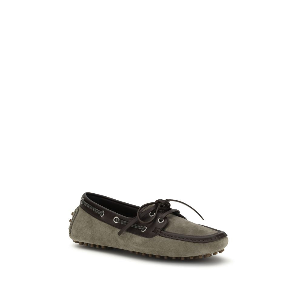 Brunello Cucinelli Gray Calf Leather Bos Taurus Slip-On Loafers Curated Luxury Accessories by Orvyn