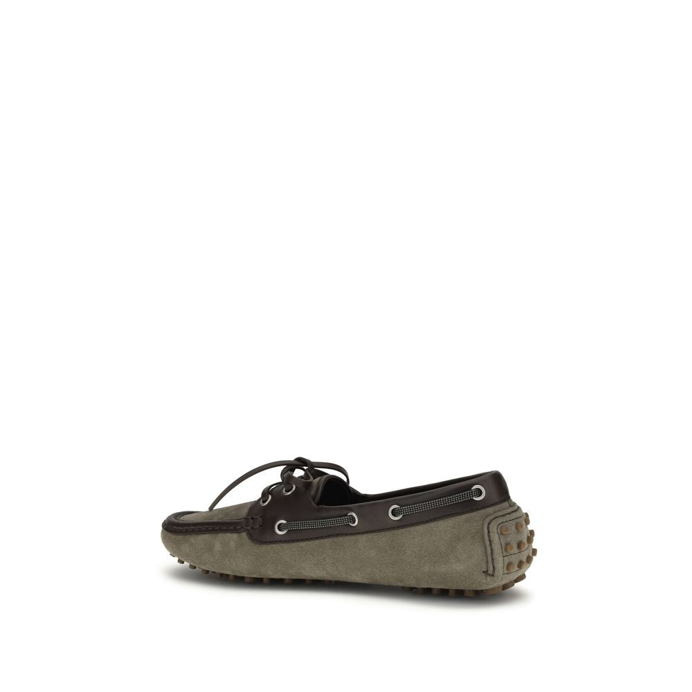 Brunello Cucinelli Gray Calf Leather Bos Taurus Slip-On Loafers Curated Luxury Accessories by Orvyn
