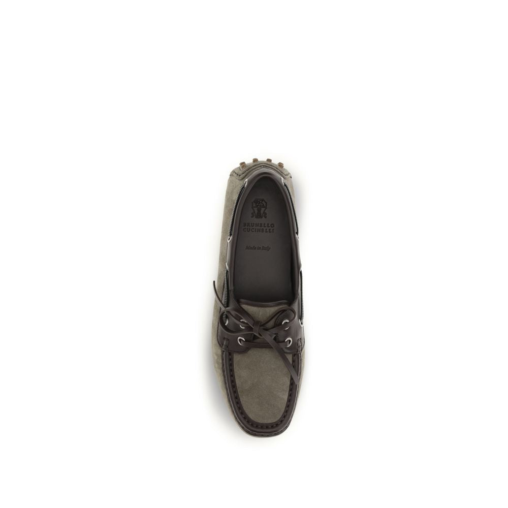 Brunello Cucinelli Gray Calf Leather Bos Taurus Slip-On Loafers Curated Luxury Accessories by Orvyn