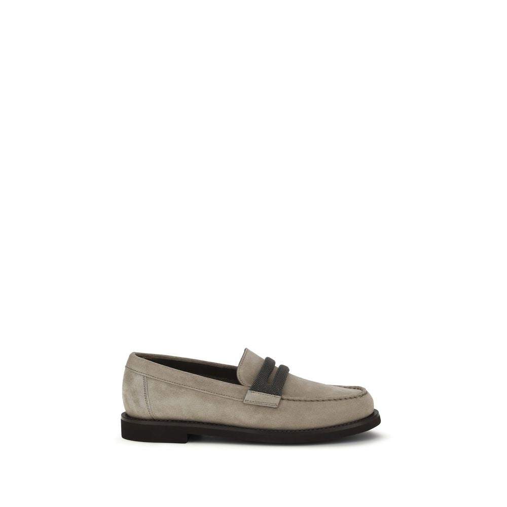 Brunello Cucinelli Gray Calf Leather Bos Taurus Slip-On Loafers Curated Luxury Accessories by Orvyn