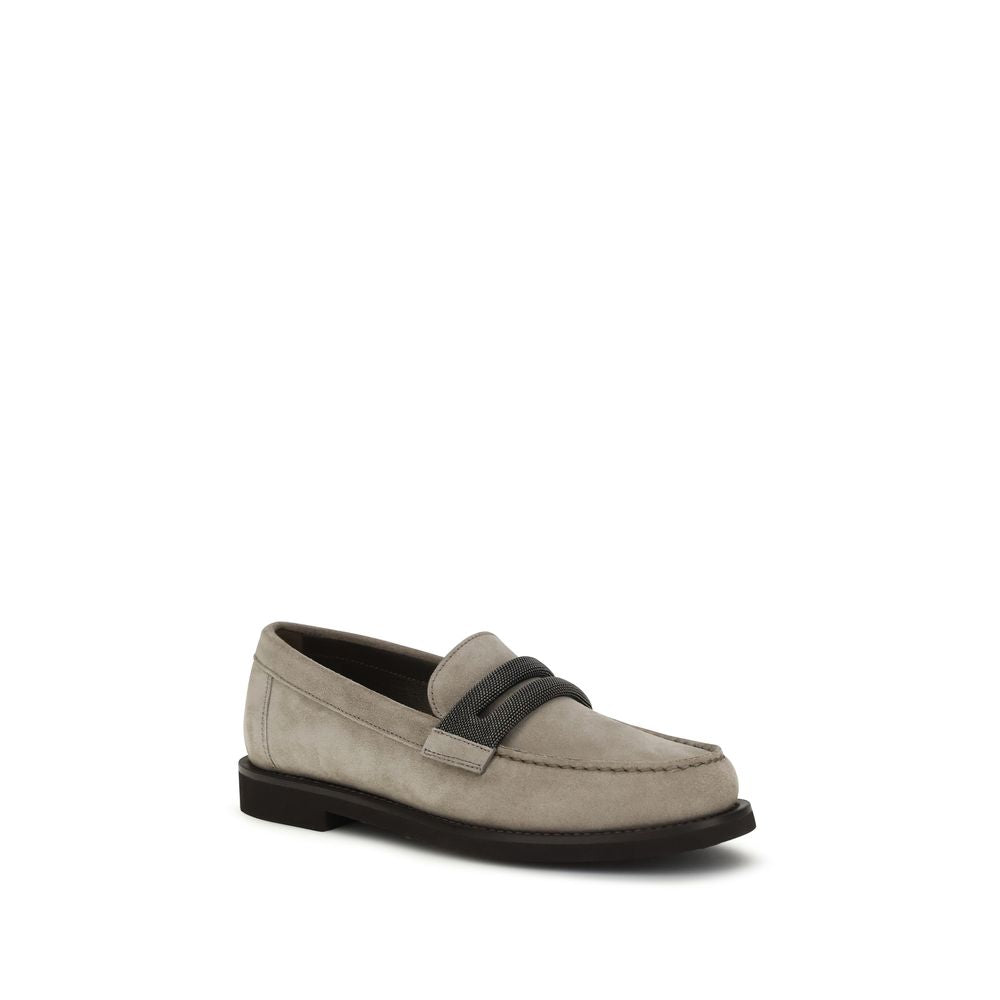 Brunello Cucinelli Gray Calf Leather Bos Taurus Slip-On Loafers Curated Luxury Accessories by Orvyn