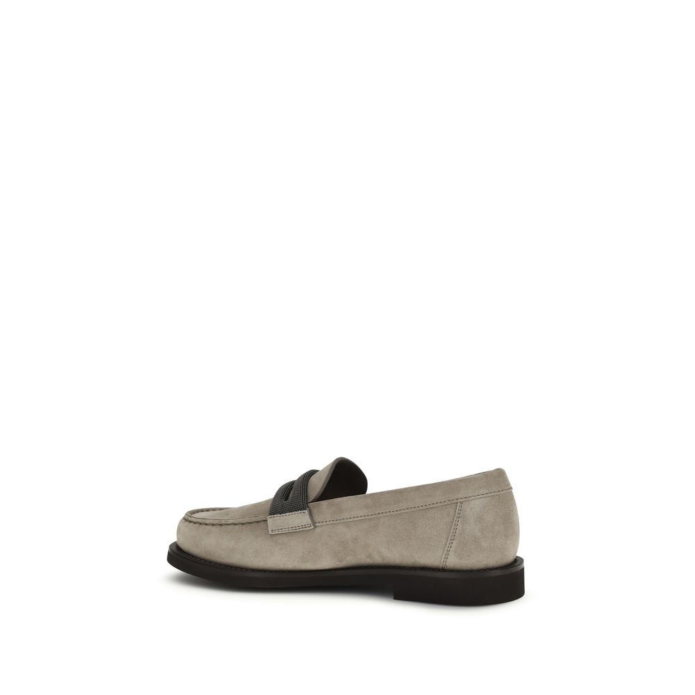 Brunello Cucinelli Gray Calf Leather Bos Taurus Slip-On Loafers Curated Luxury Accessories by Orvyn