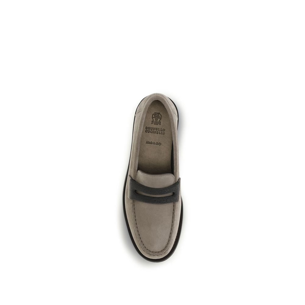 Brunello Cucinelli Gray Calf Leather Bos Taurus Slip-On Loafers Curated Luxury Accessories by Orvyn