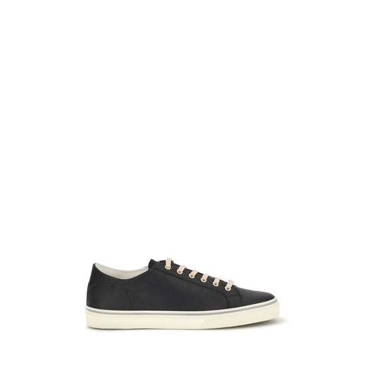 Brunello Cucinelli Black Calf Leather Bos Taurus Low Top Sneakers Curated Luxury Accessories by Orvyn