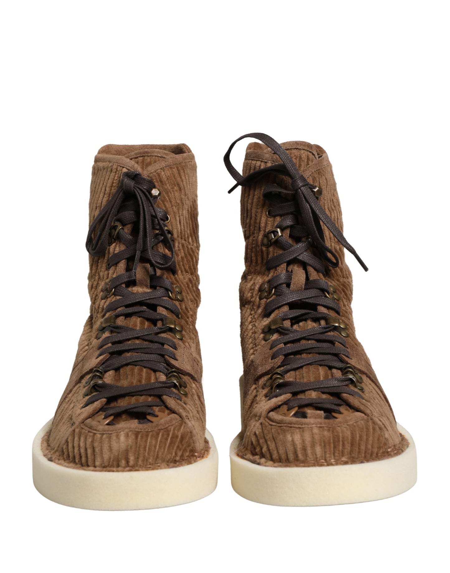 Dolce & Gabbana Brown Corduroy High Top Oxford Boots Curated Luxury Accessories by Orvyn