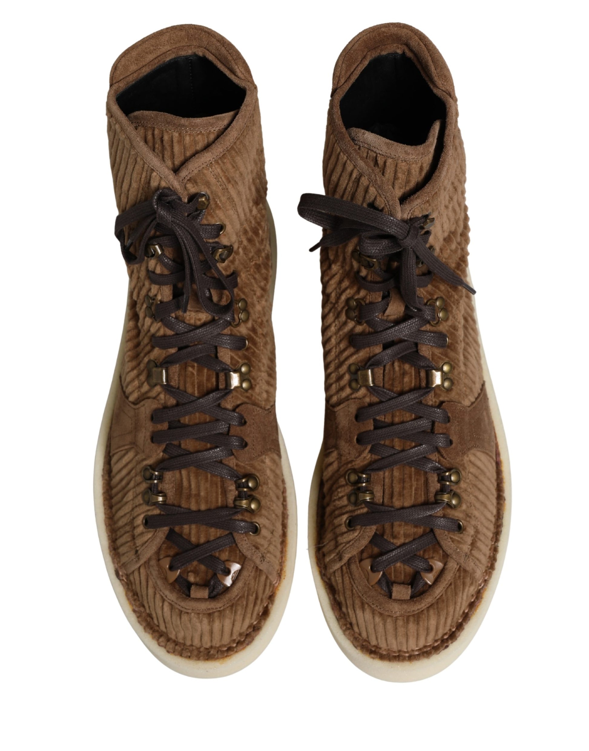 Dolce & Gabbana Brown Corduroy High Top Oxford Boots Curated Luxury Accessories by Orvyn