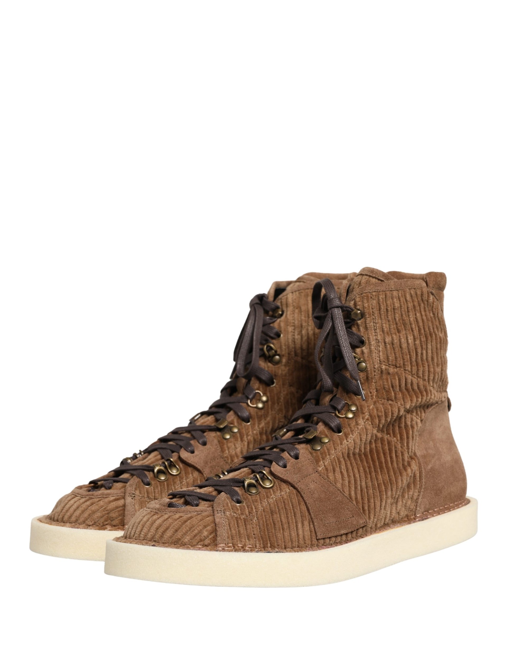 Dolce & Gabbana Brown Corduroy High Top Oxford Boots Curated Luxury Accessories by Orvyn