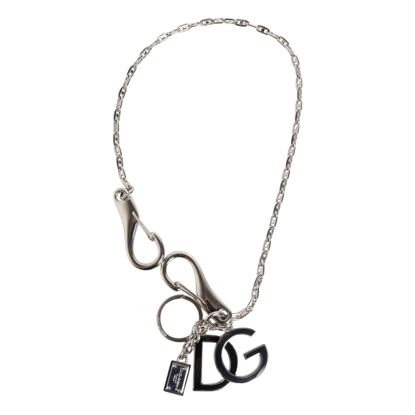 Dolce & Gabbana Silver Tone DG Logo Keychain Key Holder Bag Charm Keyring Curated Luxury Accessories by Orvyn