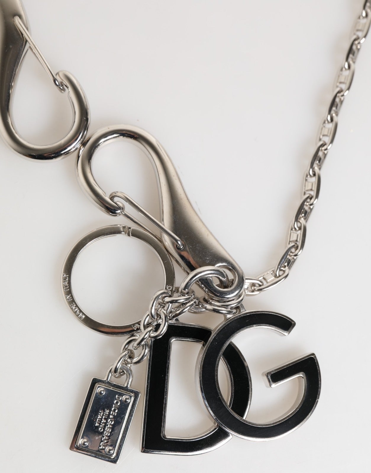 Dolce & Gabbana Silver Tone DG Logo Keychain Key Holder Bag Charm Keyring Curated Luxury Accessories by Orvyn