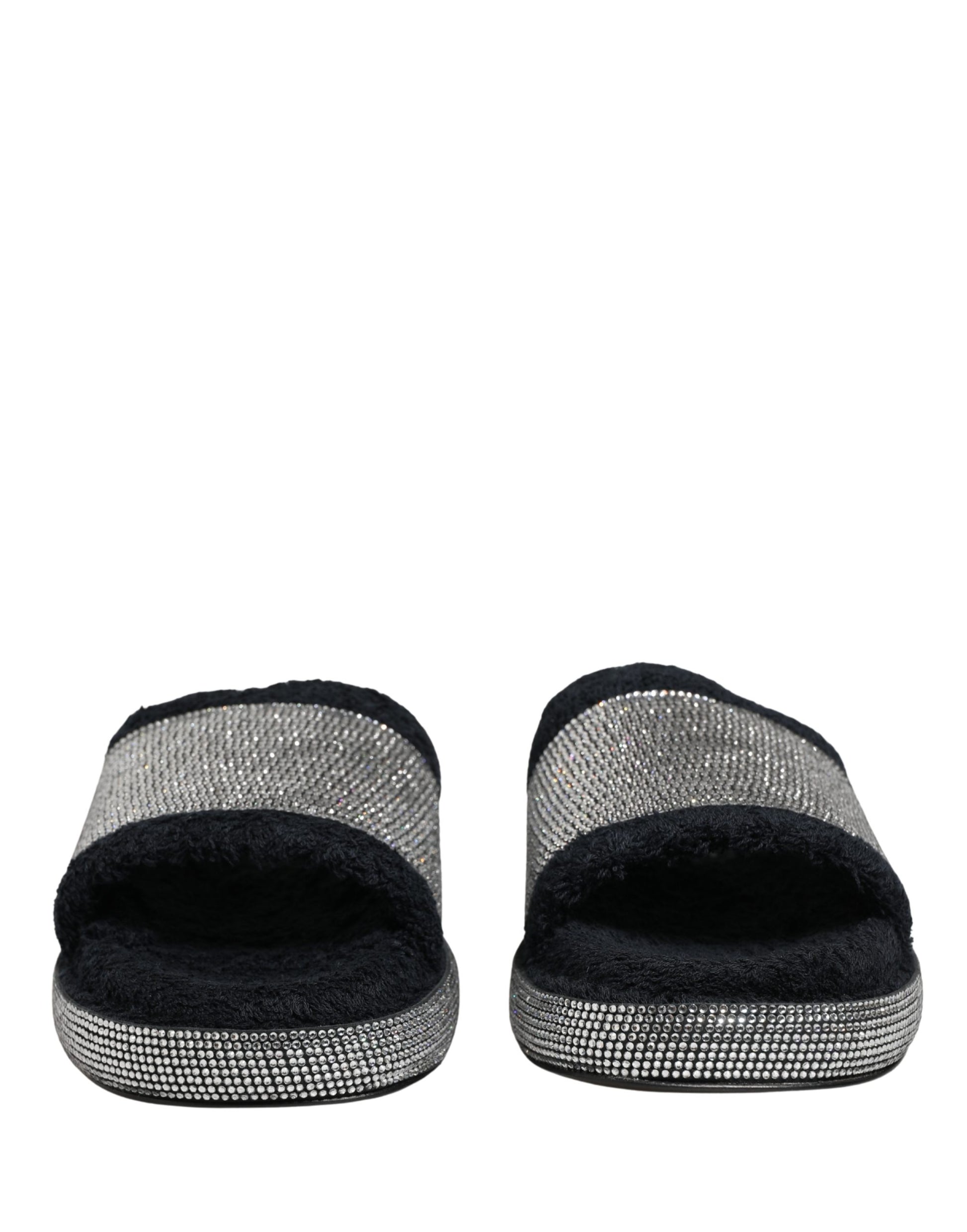 Dolce & Gabbana Black Crystal Embellished Platform Slides Shoes Curated Luxury Accessories by Orvyn