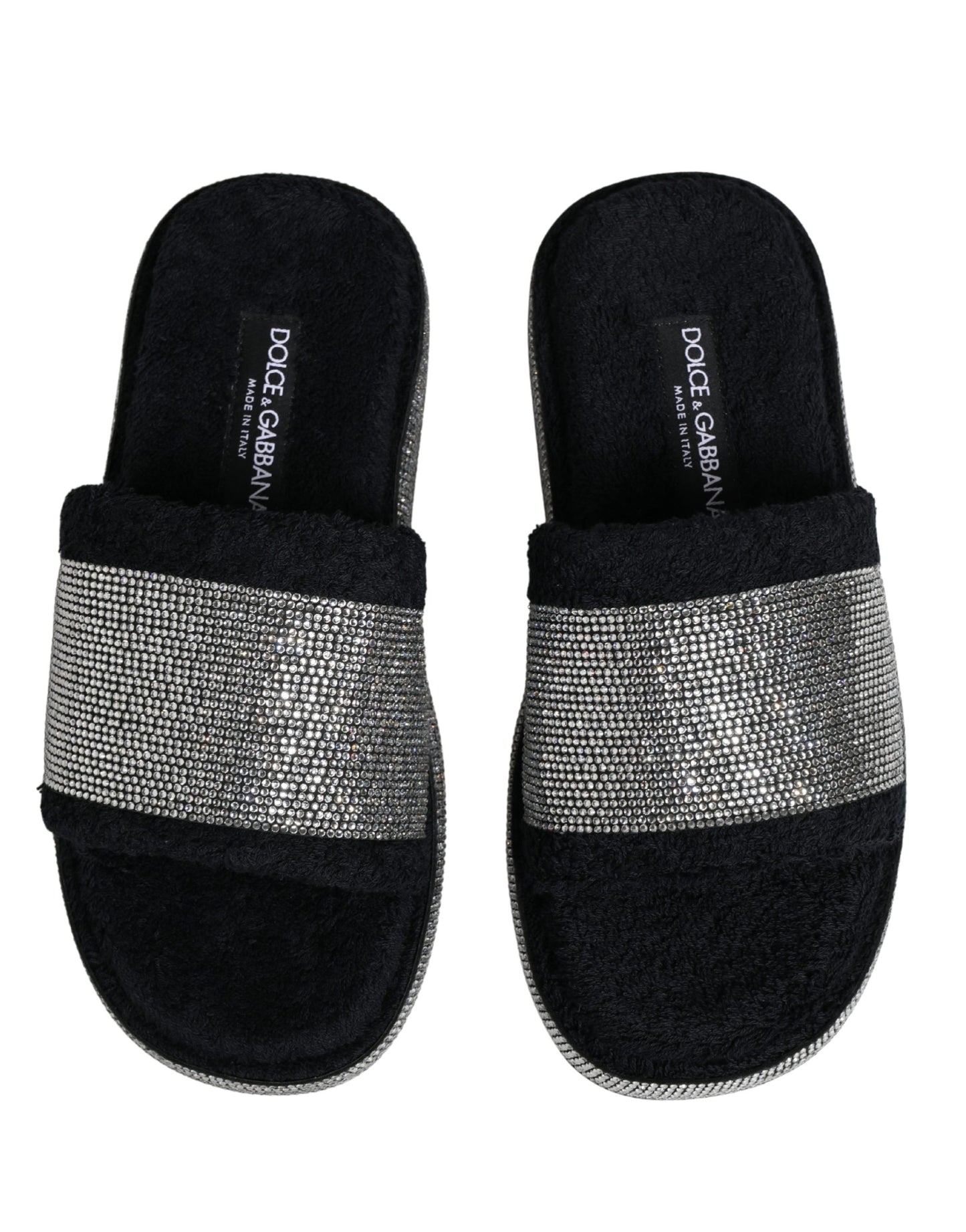 Dolce & Gabbana Black Crystal Embellished Platform Slides Shoes Curated Luxury Accessories by Orvyn