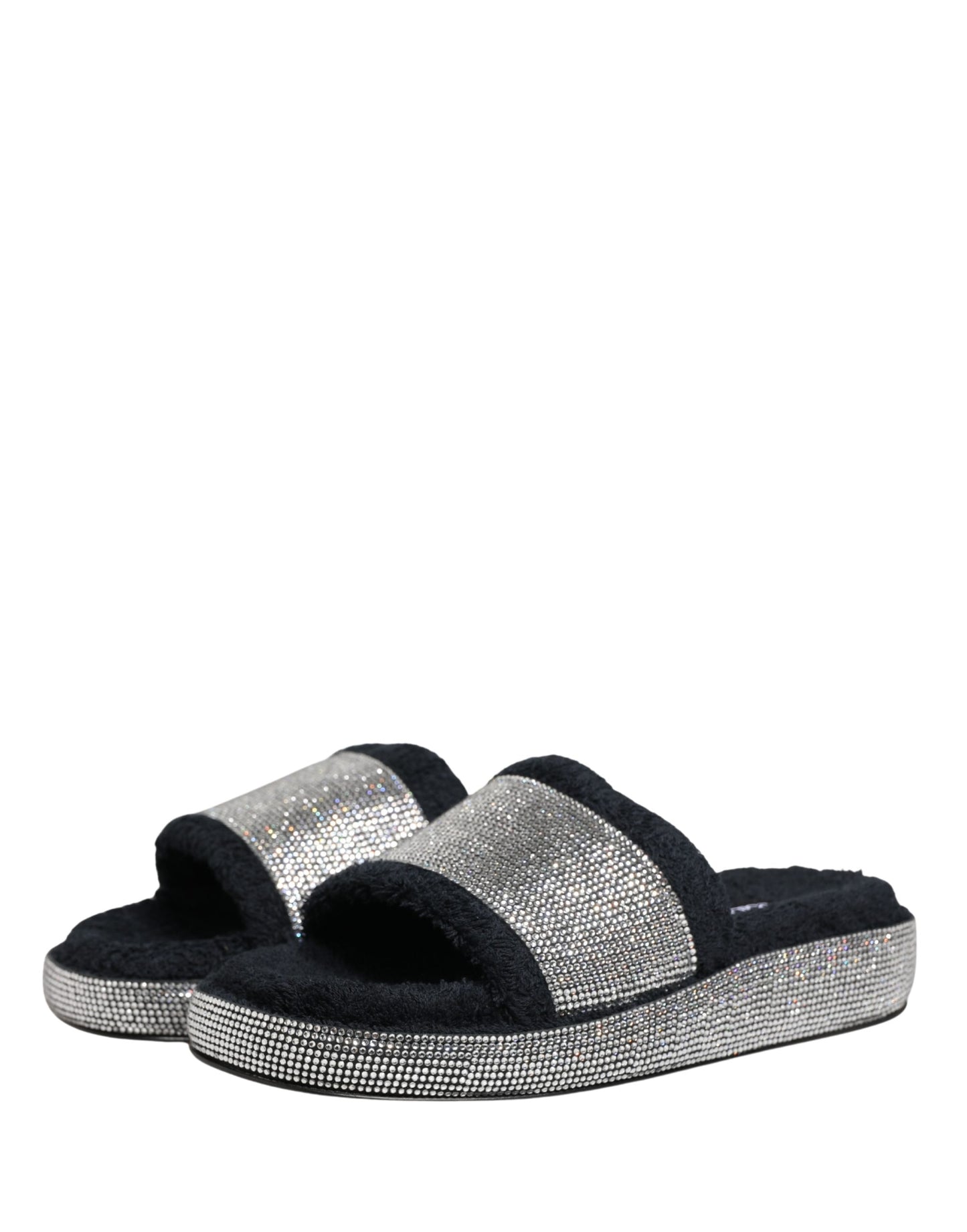 Dolce & Gabbana Black Crystal Embellished Platform Slides Shoes Curated Luxury Accessories by Orvyn