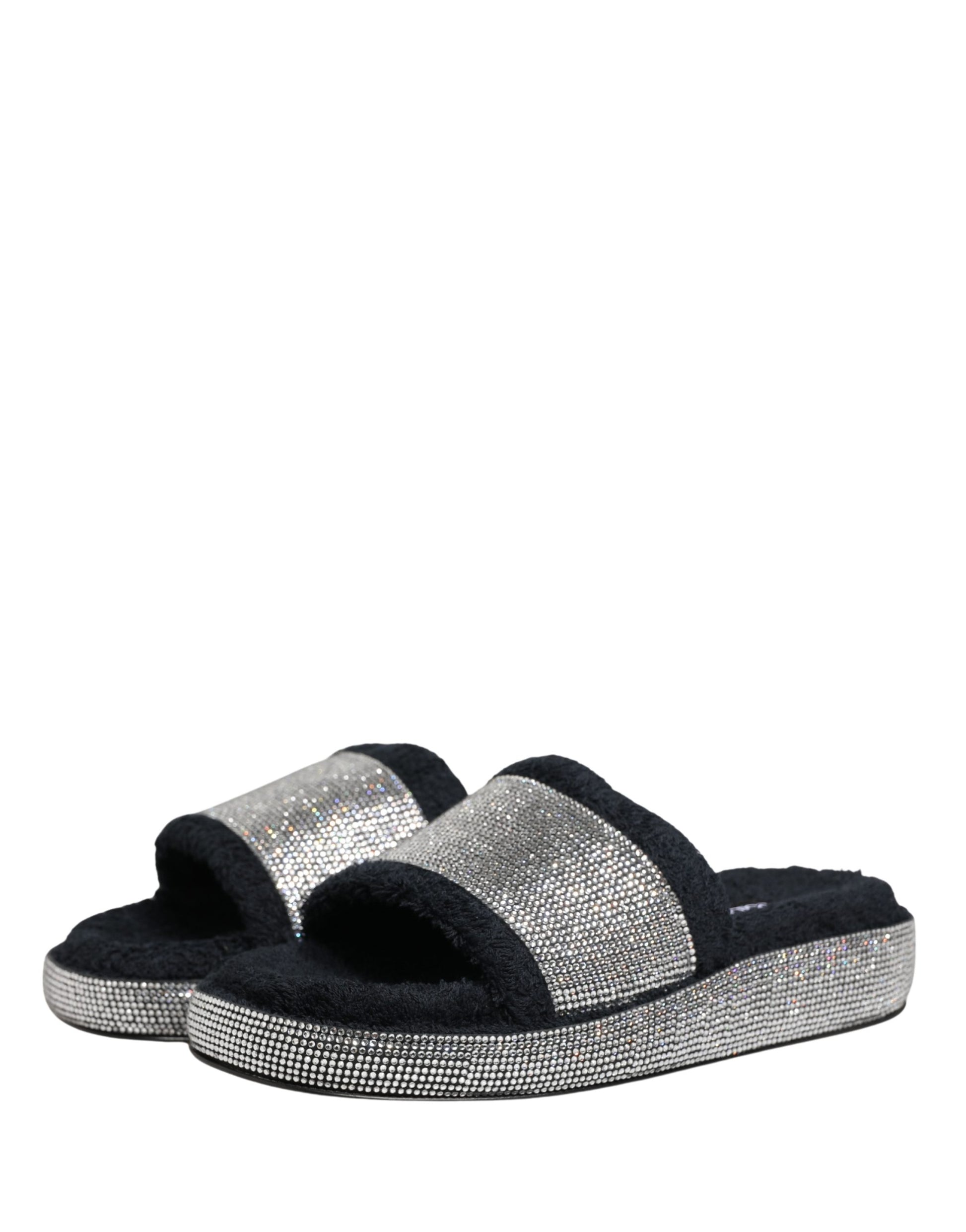 Dolce & Gabbana Black Crystal Embellished Platform Slides Shoes Curated Luxury Accessories by Orvyn