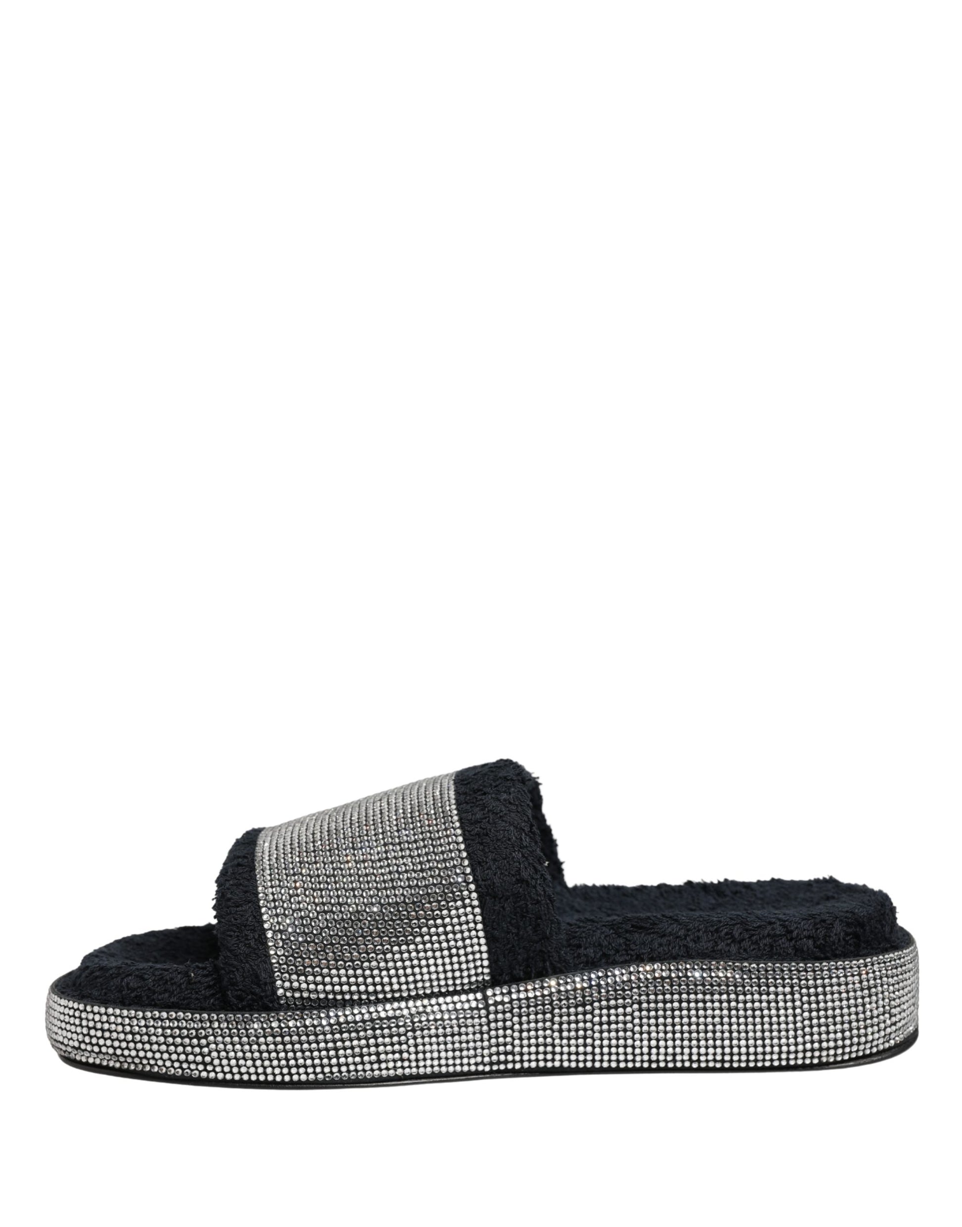 Dolce & Gabbana Black Crystal Embellished Platform Slides Shoes Curated Luxury Accessories by Orvyn