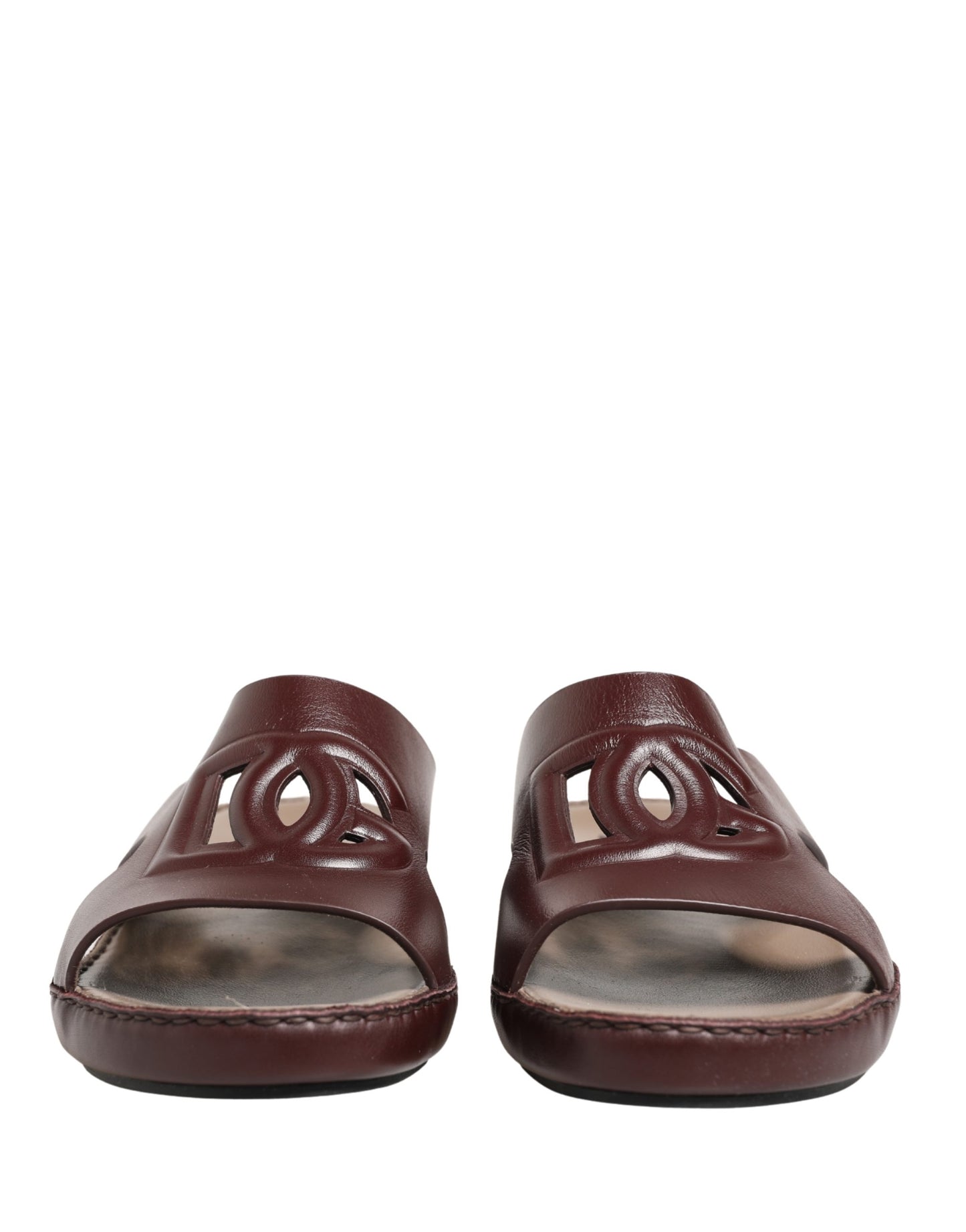 Dolce & Gabbana Maroon Leather Cutout DG Logo Sandals Shoes Curated Luxury Accessories by Orvyn