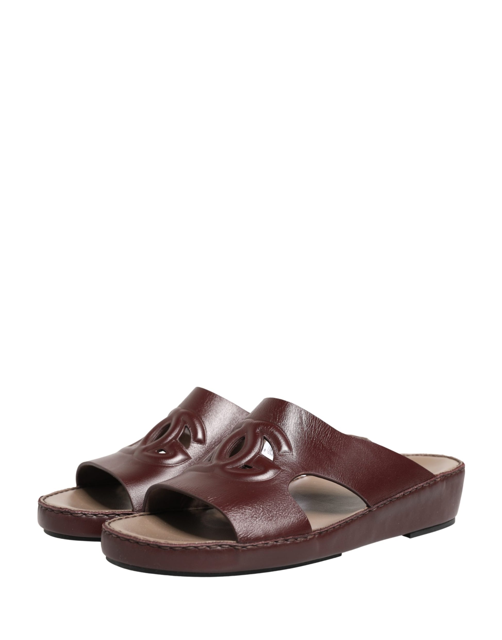 Dolce & Gabbana Maroon Leather Cutout DG Logo Sandals Shoes Curated Luxury Accessories by Orvyn