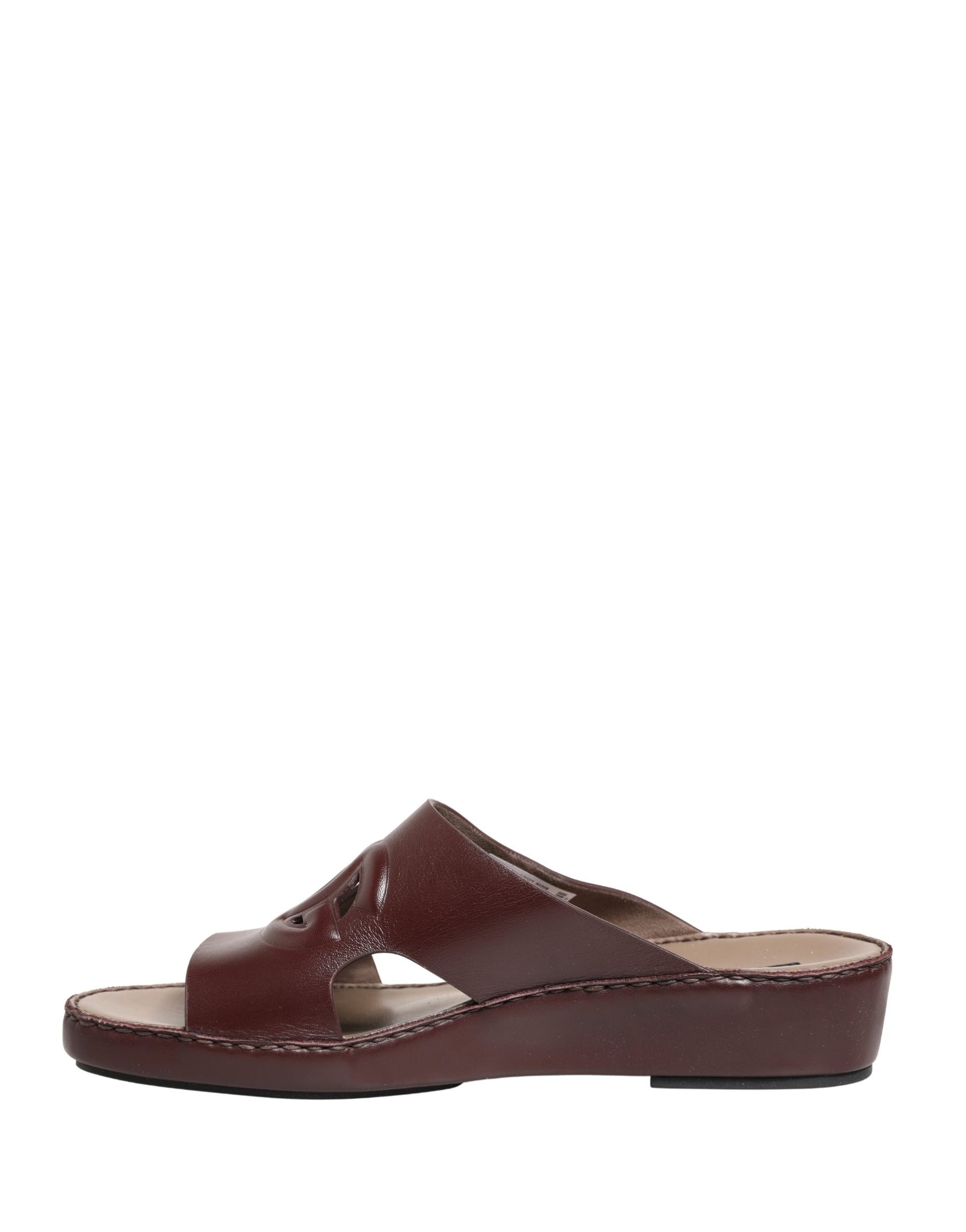 Dolce & Gabbana Maroon Leather Cutout DG Logo Sandals Shoes Curated Luxury Accessories by Orvyn