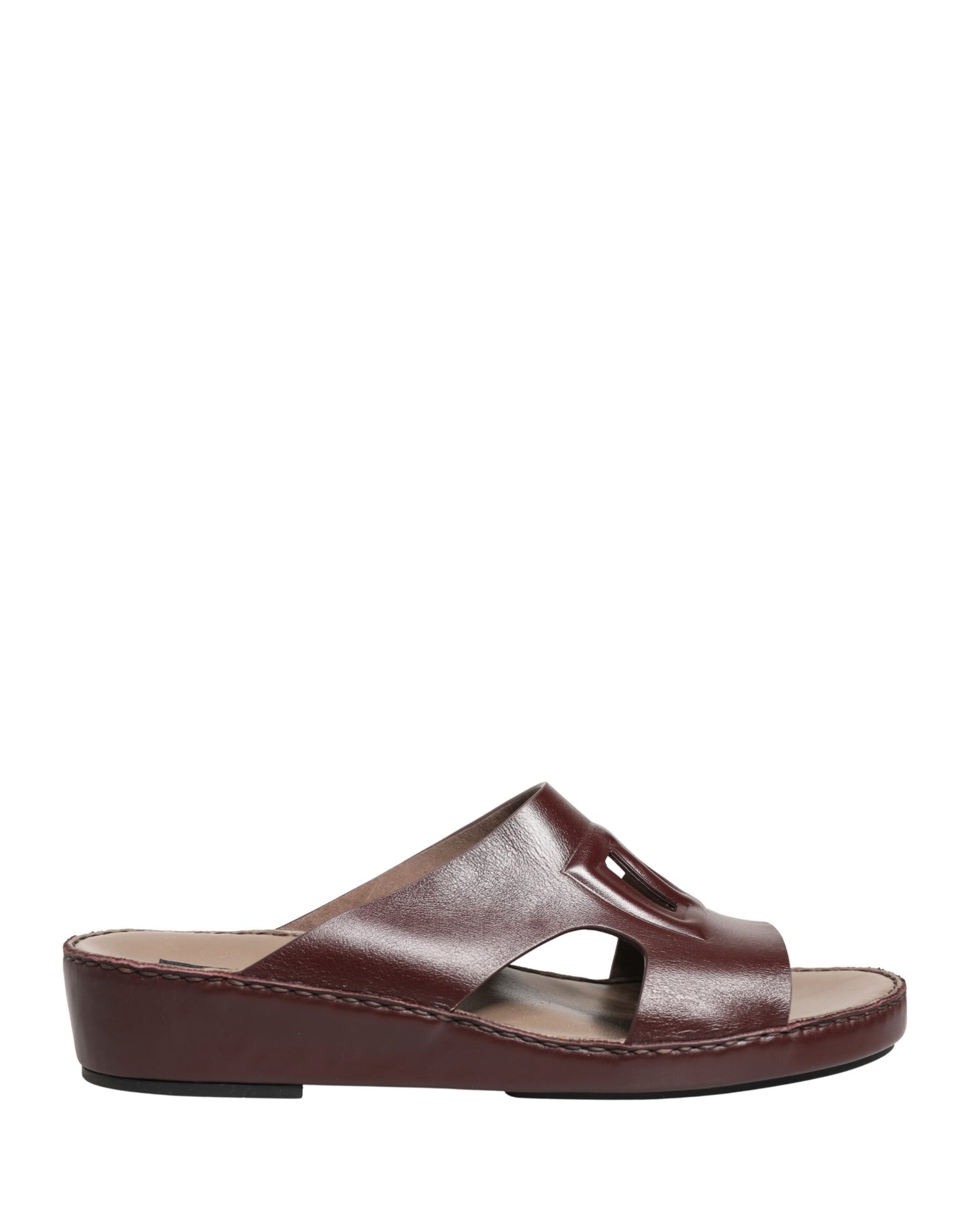 Dolce & Gabbana Maroon Leather Cutout DG Logo Sandals Shoes Curated Luxury Accessories by Orvyn