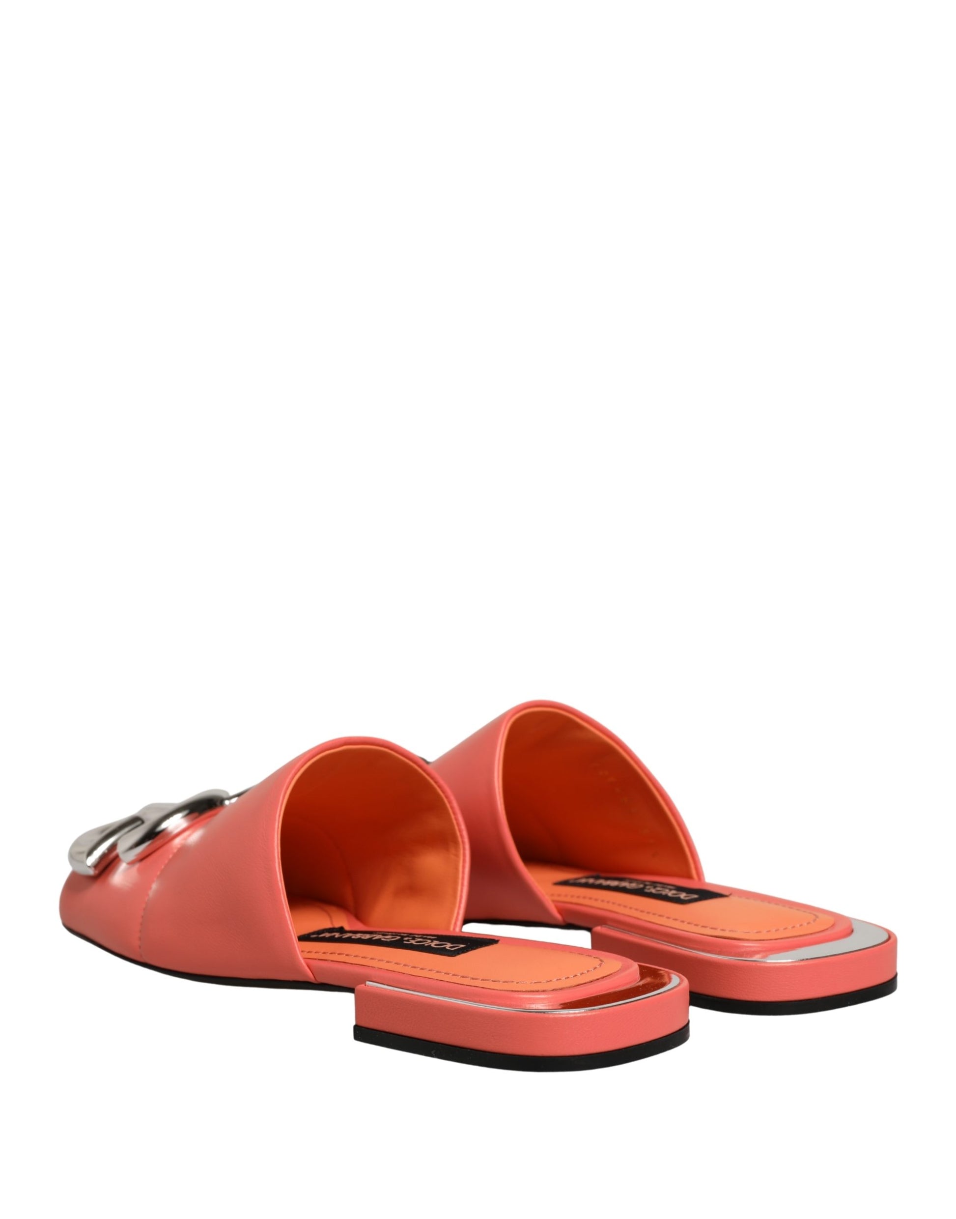 Dolce & Gabbana Orange DG Logo Leather Flats Sandals Shoes Curated Luxury Accessories by Orvyn