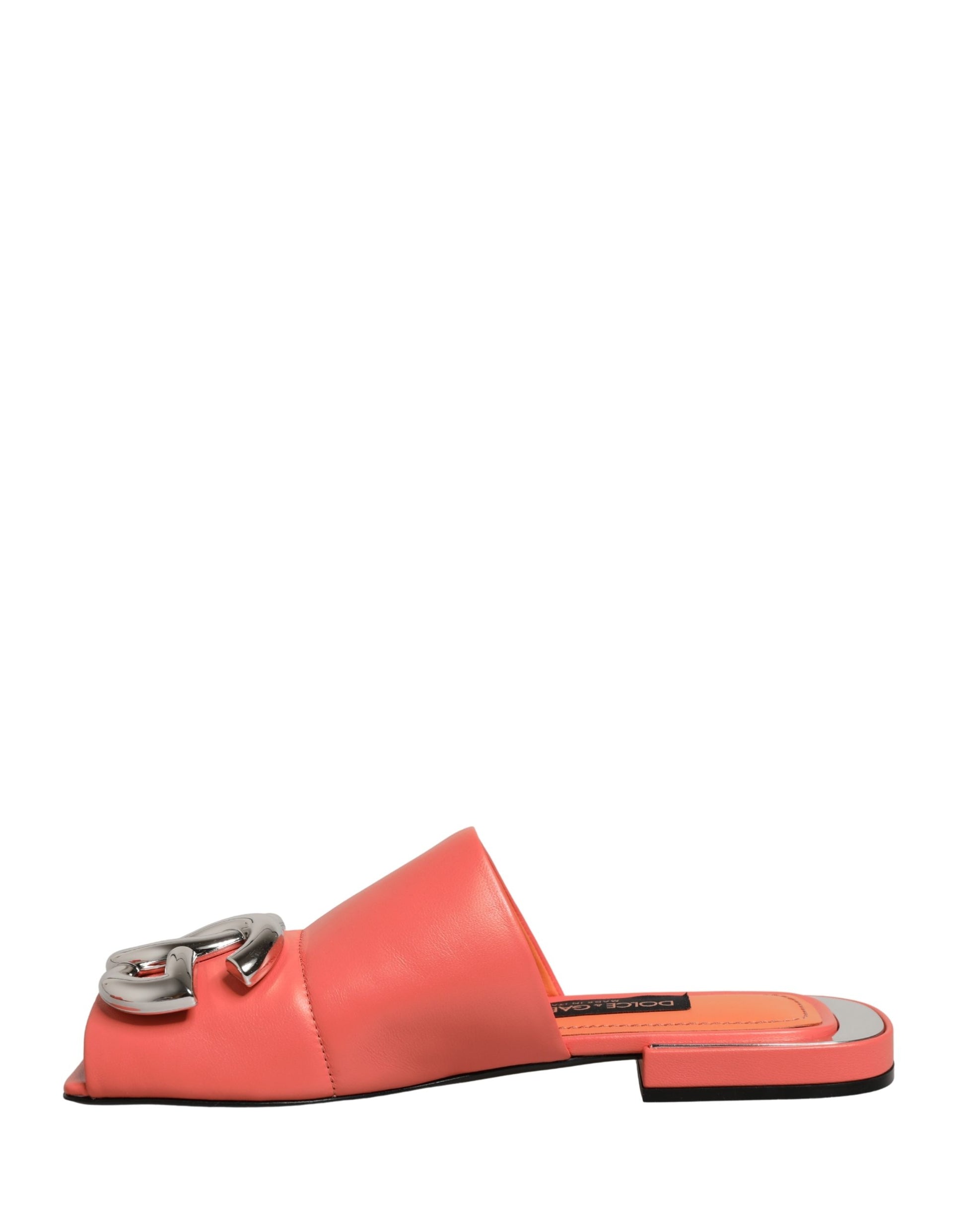 Dolce & Gabbana Orange DG Logo Leather Flats Sandals Shoes Curated Luxury Accessories by Orvyn