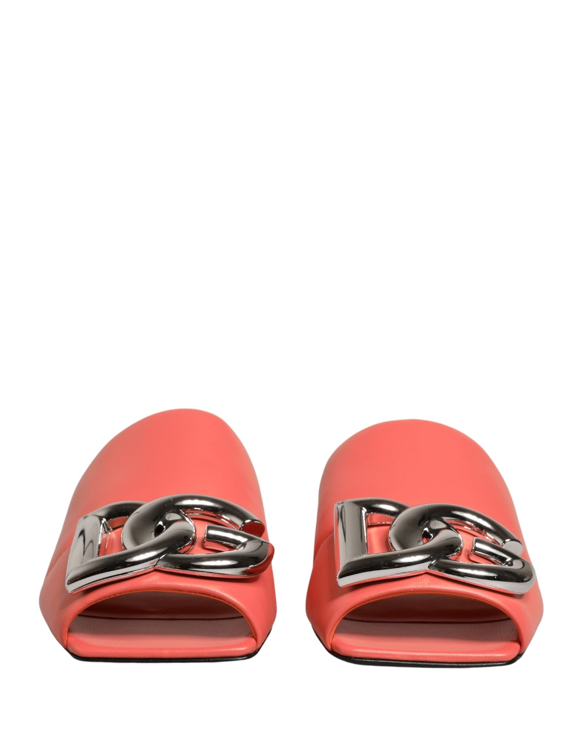 Dolce & Gabbana Orange DG Logo Leather Flats Sandals Shoes Curated Luxury Accessories by Orvyn