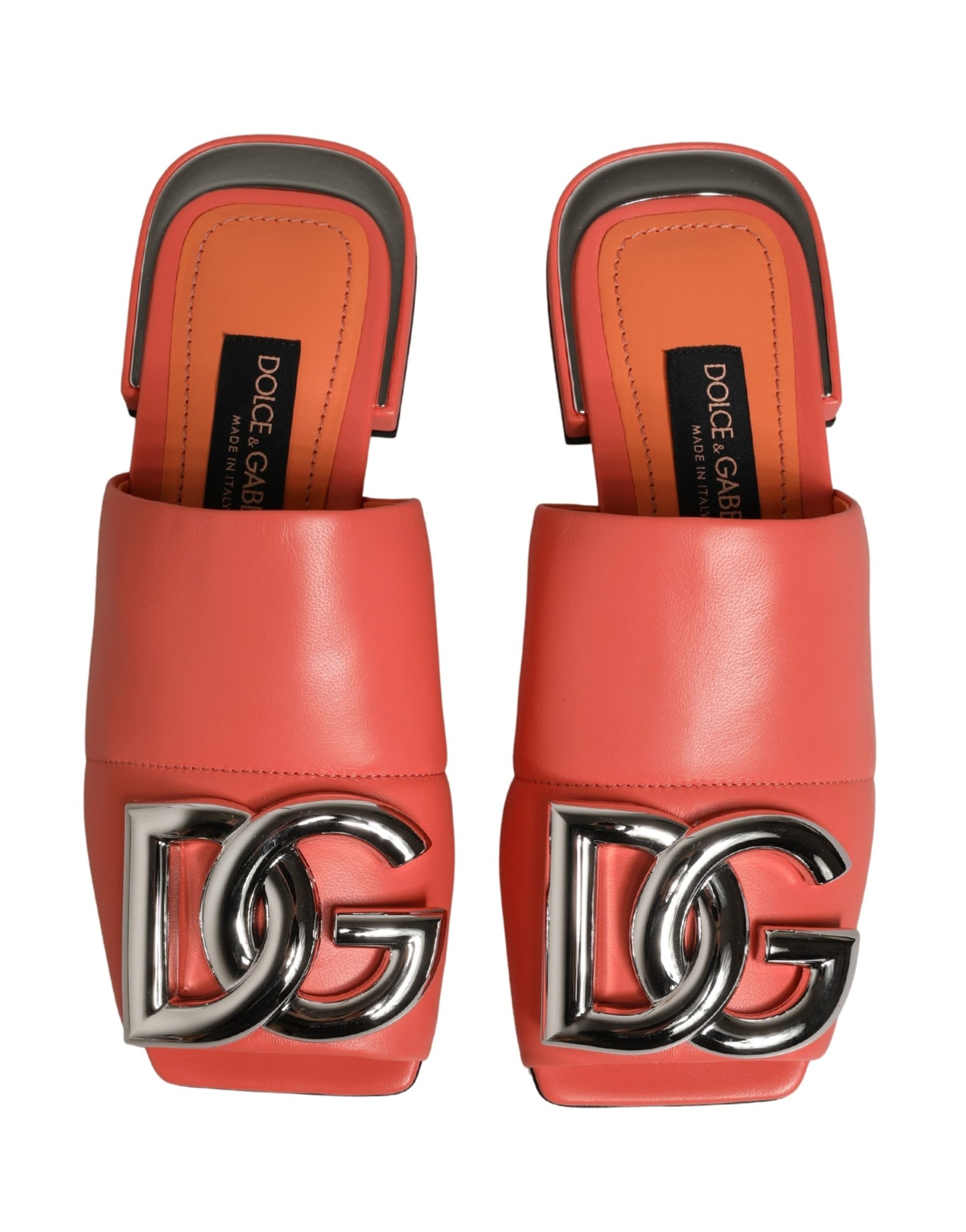 Dolce & Gabbana Orange DG Logo Leather Flats Sandals Shoes Curated Luxury Accessories by Orvyn