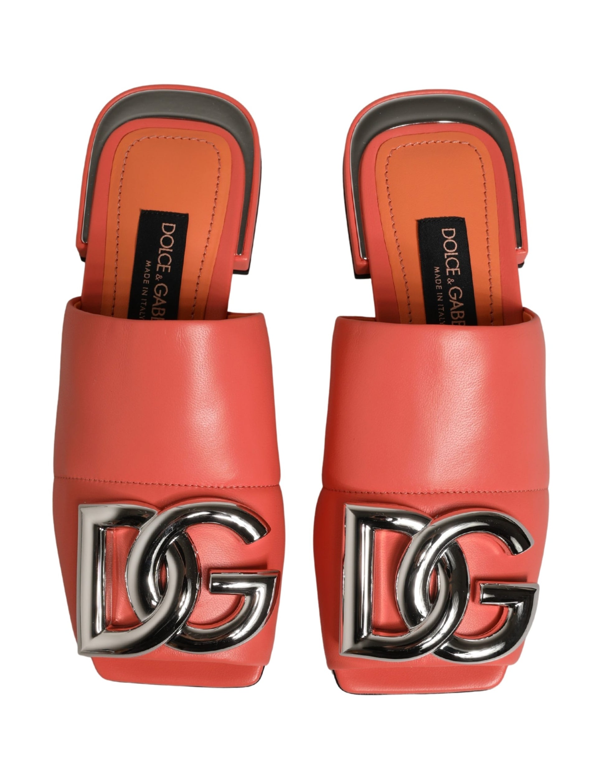 Dolce & Gabbana Orange DG Logo Leather Flats Sandals Shoes Curated Luxury Accessories by Orvyn