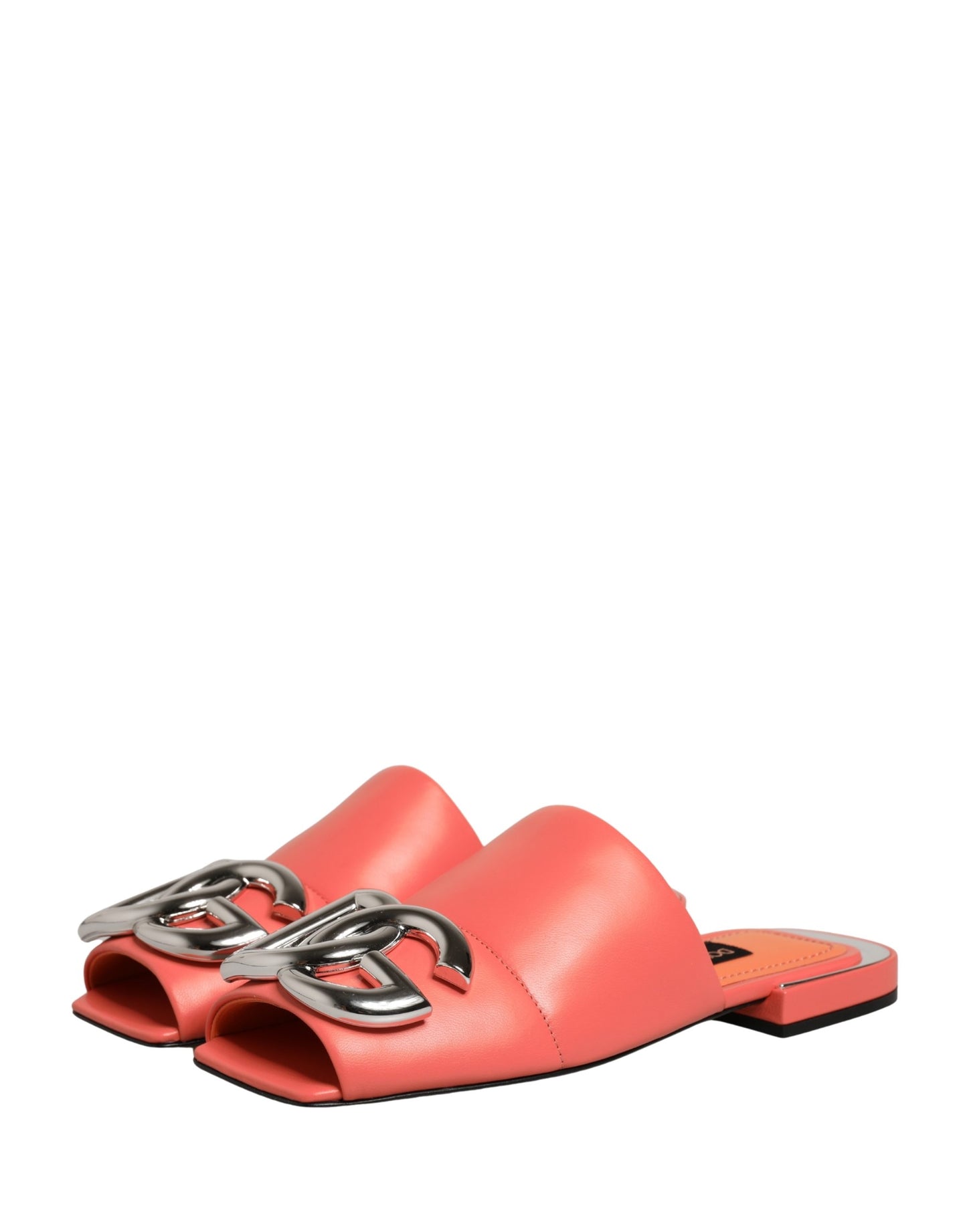 Dolce & Gabbana Orange DG Logo Leather Flats Sandals Shoes Curated Luxury Accessories by Orvyn