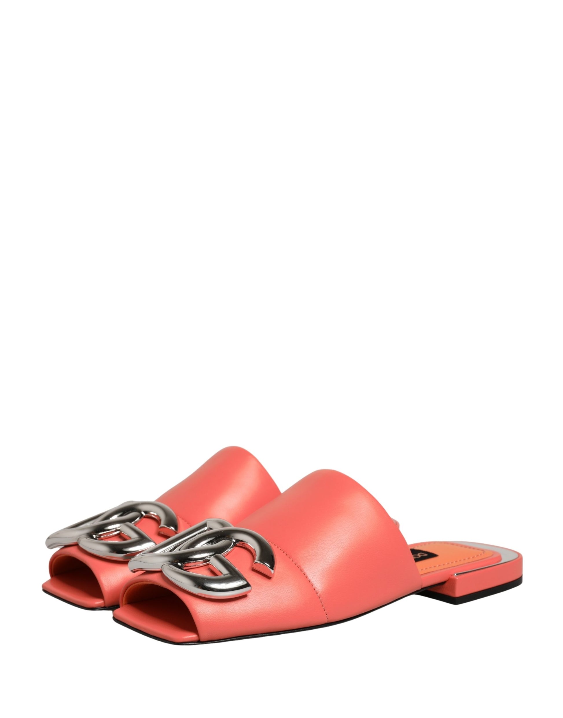 Dolce & Gabbana Orange DG Logo Leather Flats Sandals Shoes Curated Luxury Accessories by Orvyn