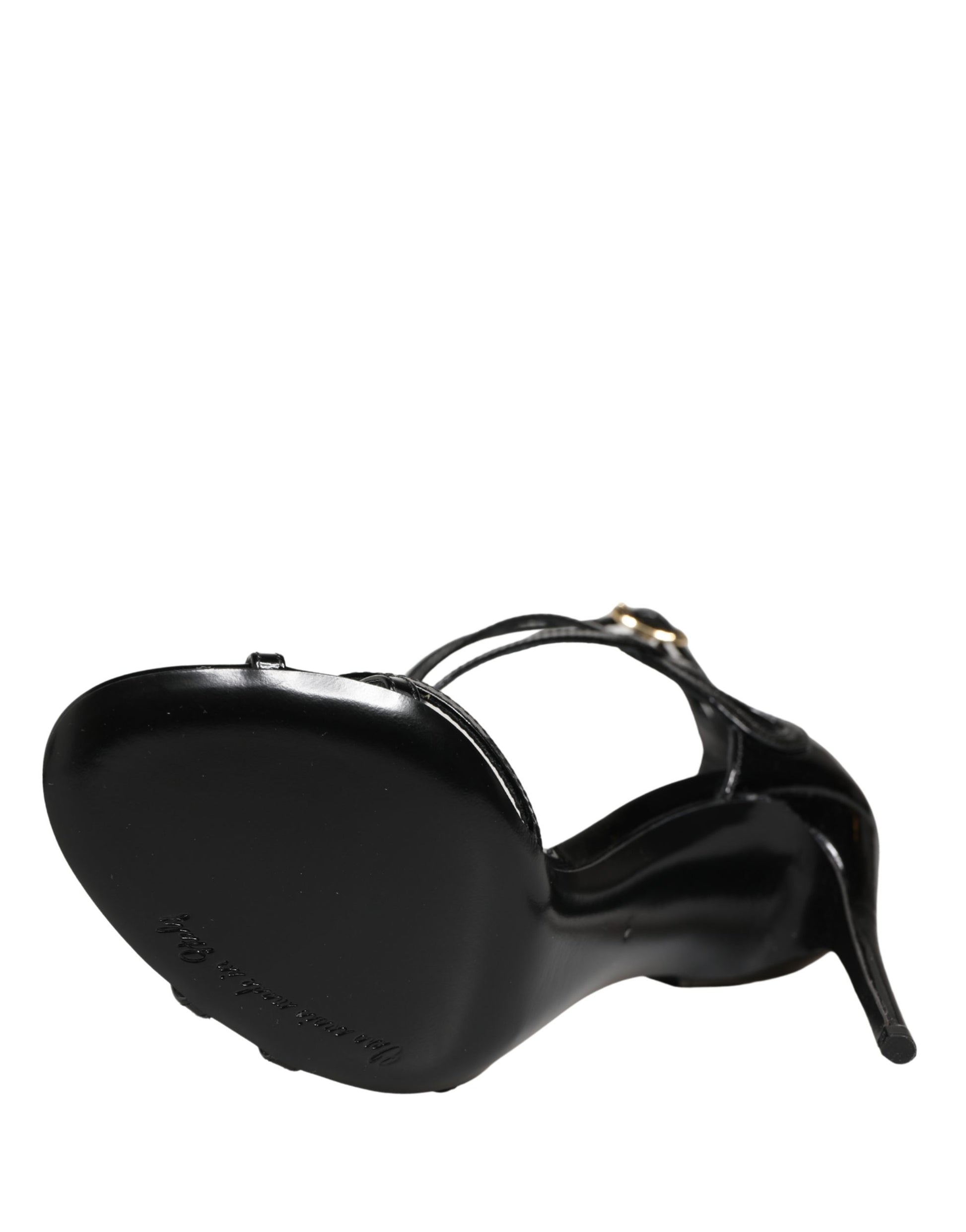 Dolce & Gabbana Black Leather Stiletto Heel Sandals Shoes Curated Luxury Accessories by Orvyn