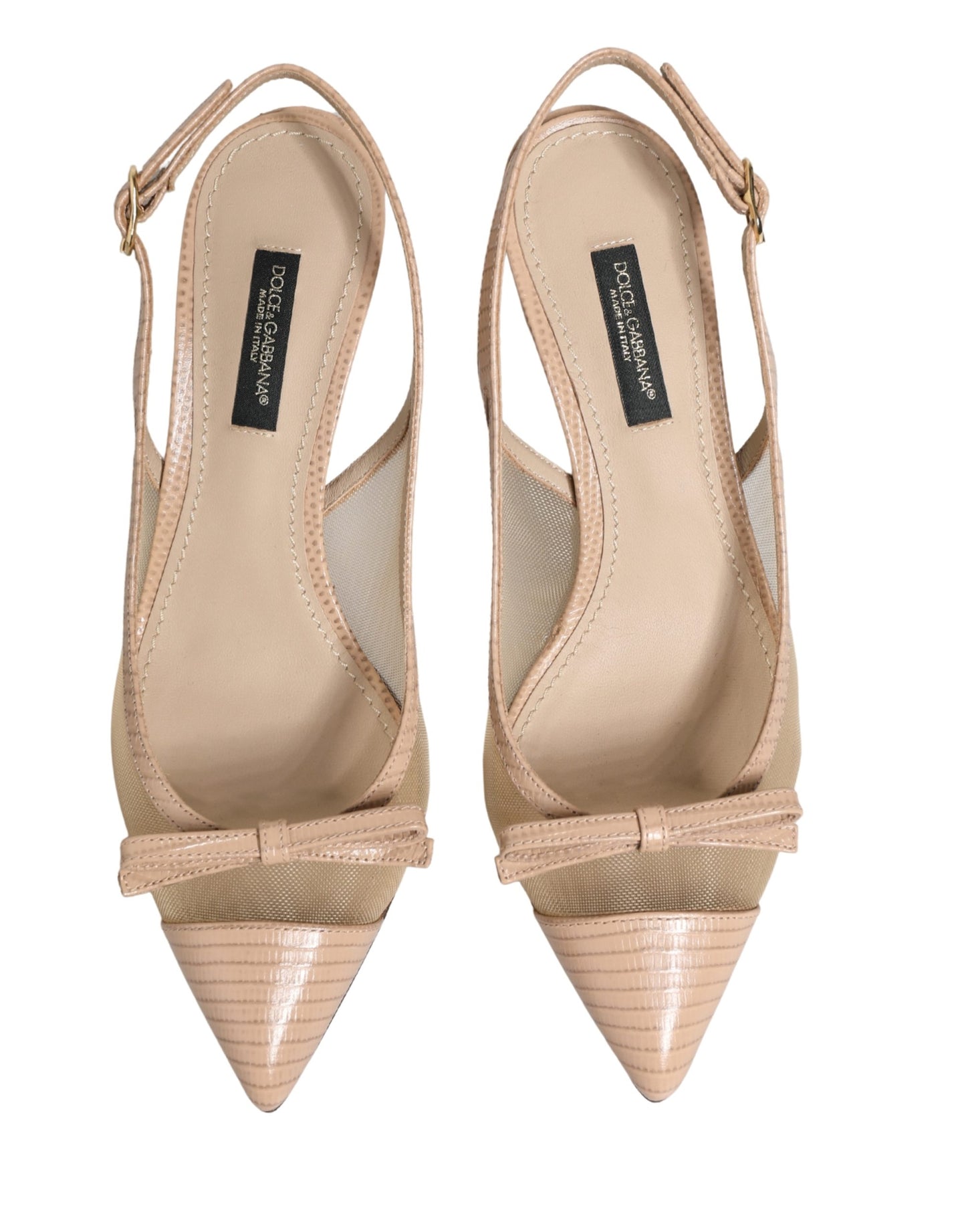 Dolce & Gabbana Beige Lori Mesh Leather Slingback Sandals Shoes Curated Luxury Accessories by Orvyn
