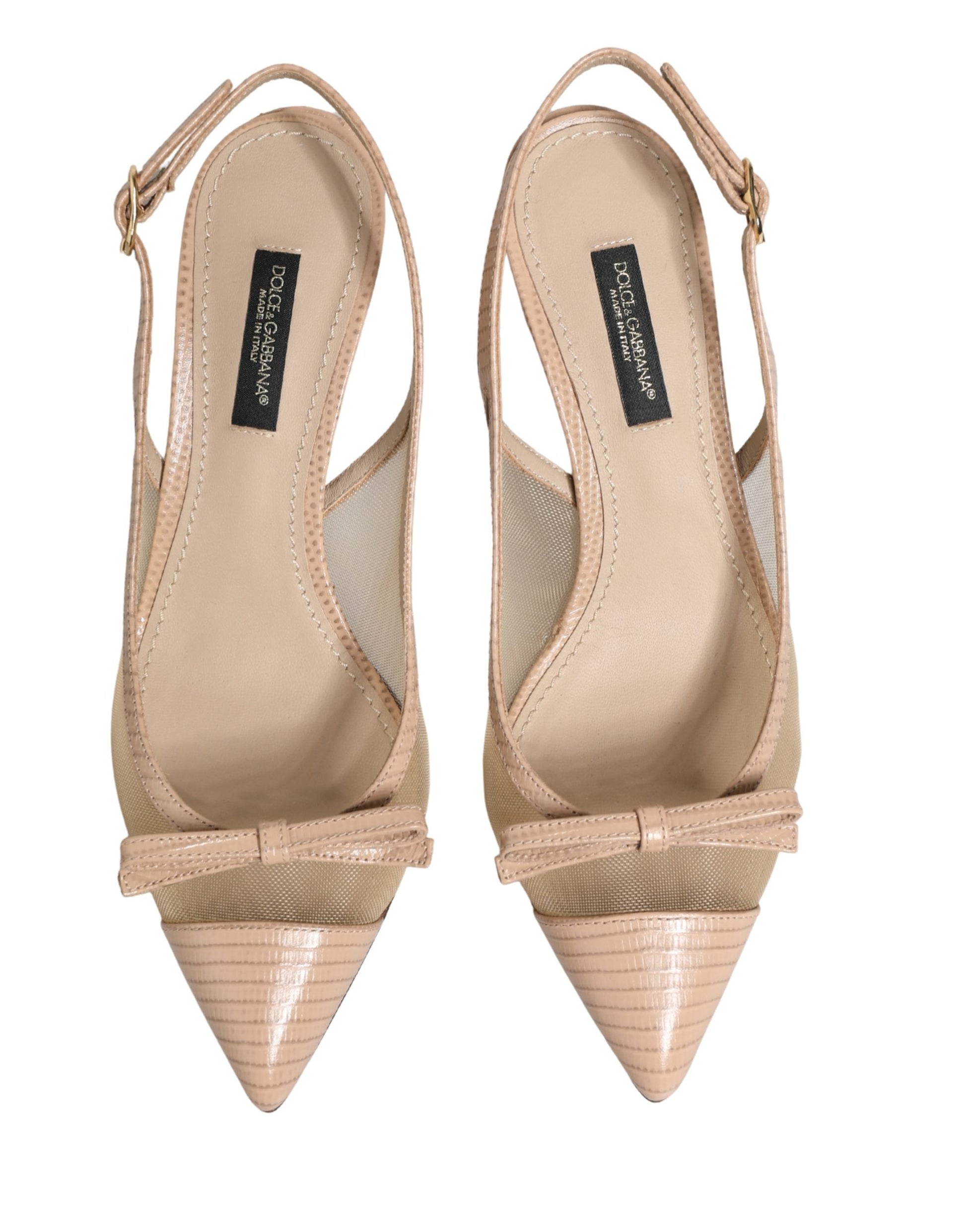 Dolce & Gabbana Beige Lori Mesh Leather Slingback Sandals Shoes Curated Luxury Accessories by Orvyn