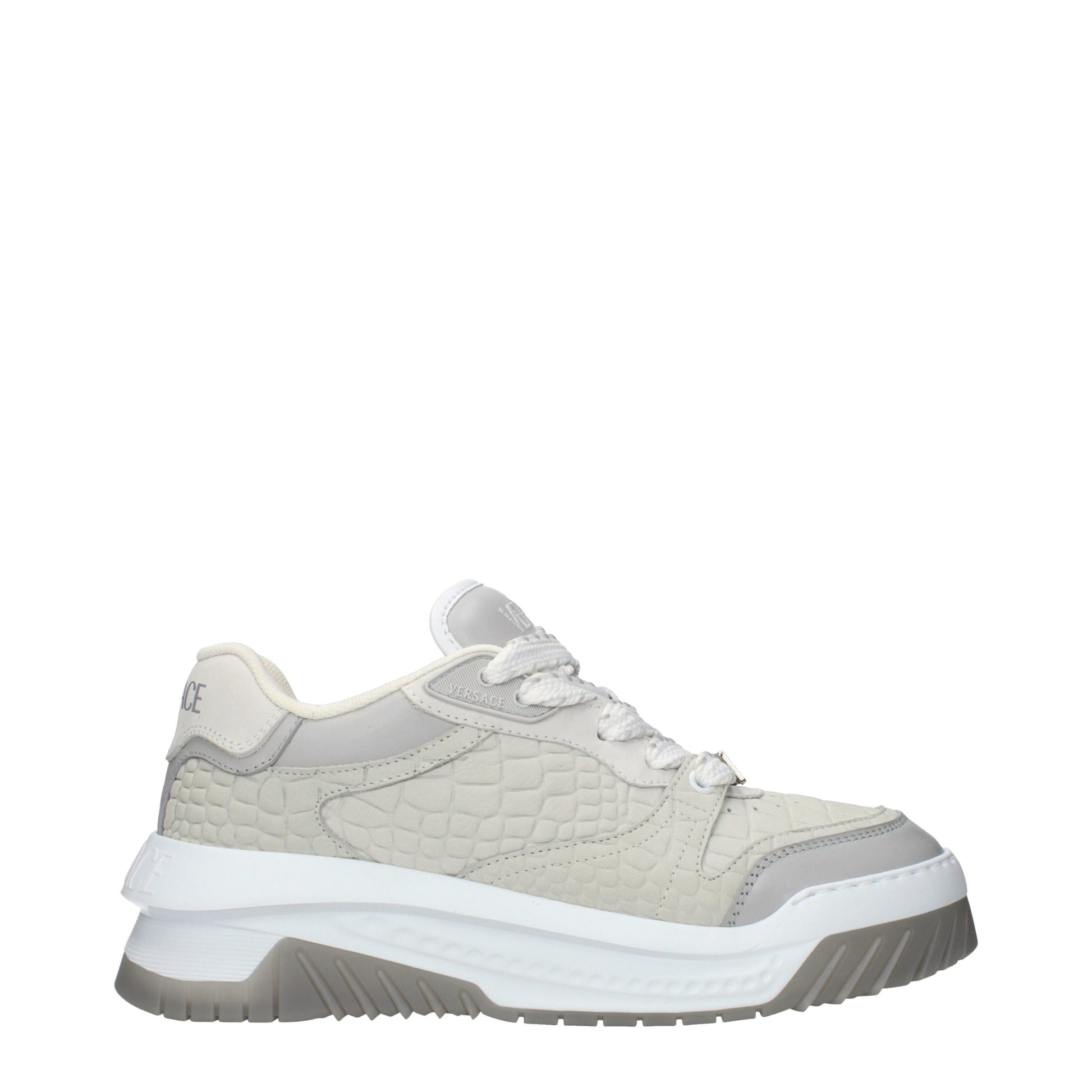 Versace Gray Leather Low Top Sneakers Curated Luxury Accessories by Orvyn