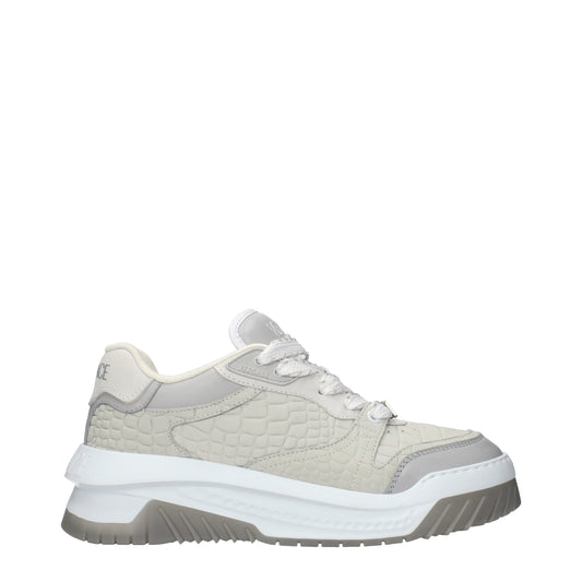 Versace Gray Leather Low Top Sneakers Curated Luxury Accessories by Orvyn