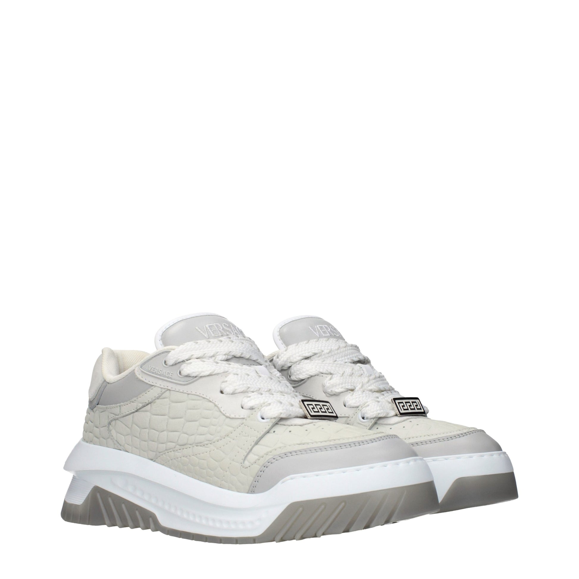 Versace Gray Leather Low Top Sneakers Curated Luxury Accessories by Orvyn