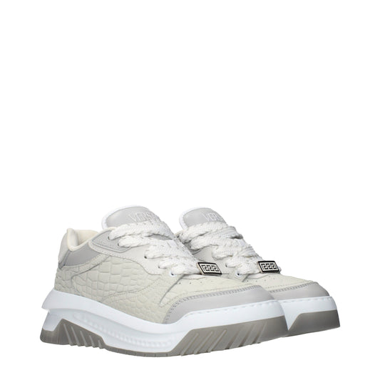 Versace Gray Leather Low Top Sneakers Curated Luxury Accessories by Orvyn