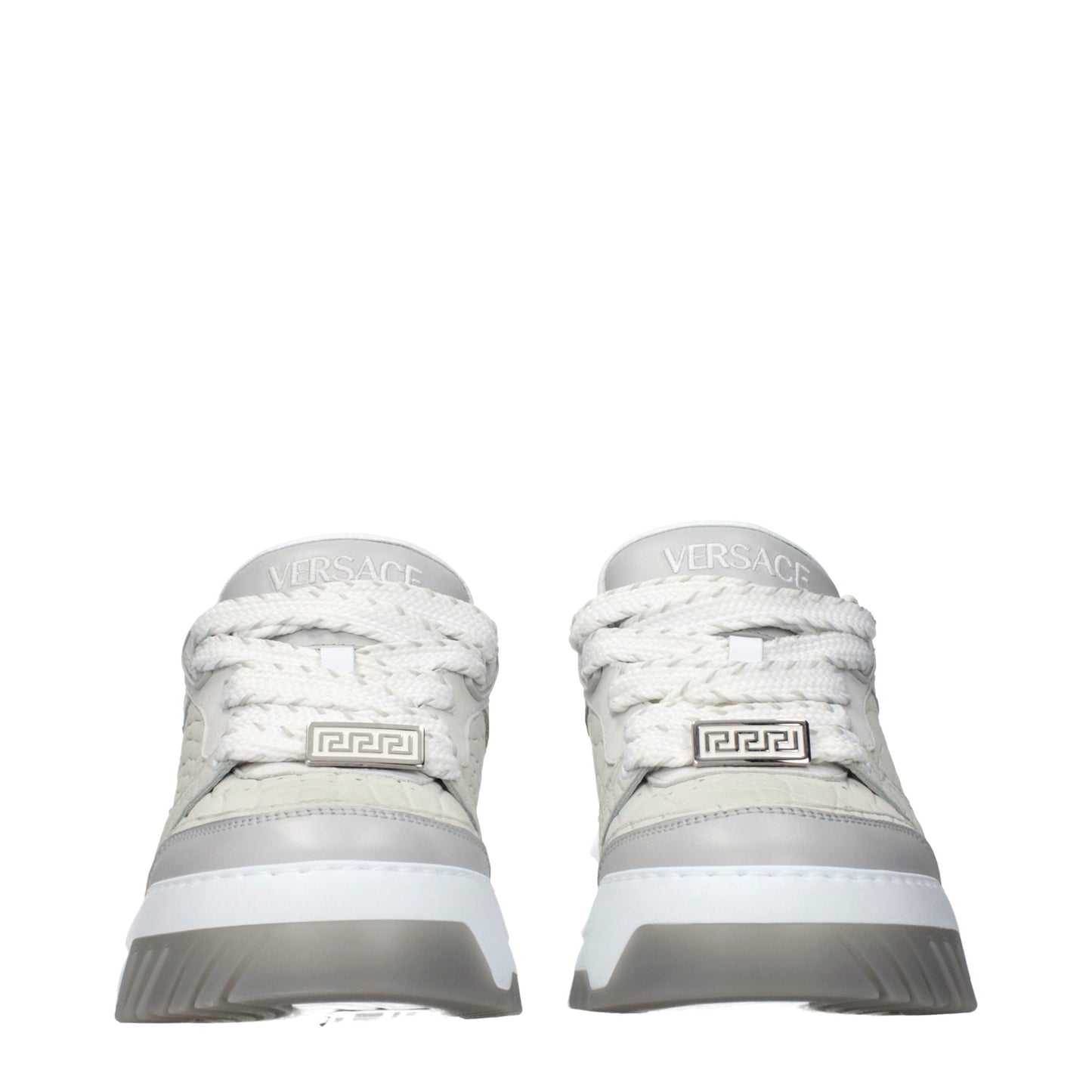 Versace Gray Leather Low Top Sneakers Curated Luxury Accessories by Orvyn