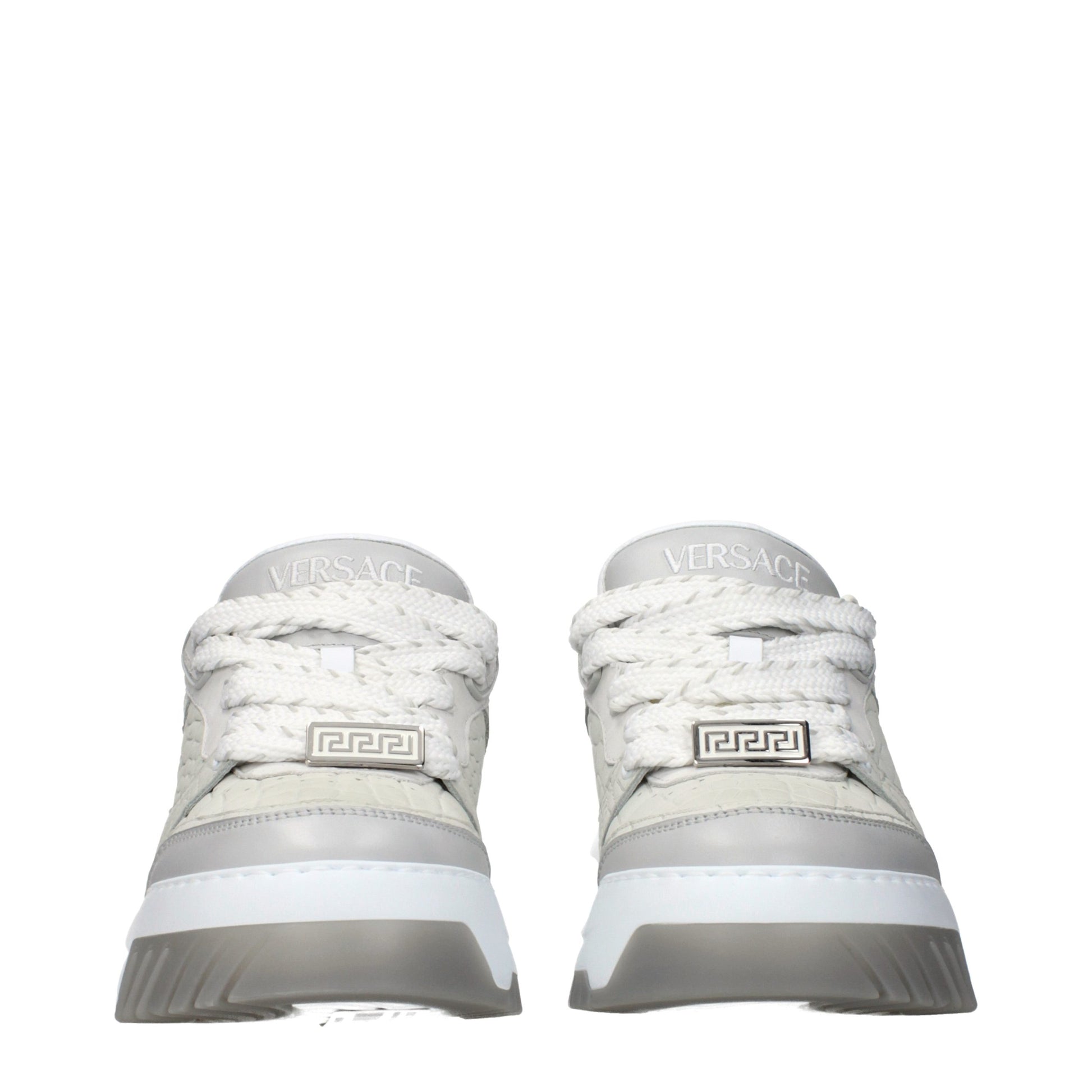 Versace Gray Leather Low Top Sneakers Curated Luxury Accessories by Orvyn
