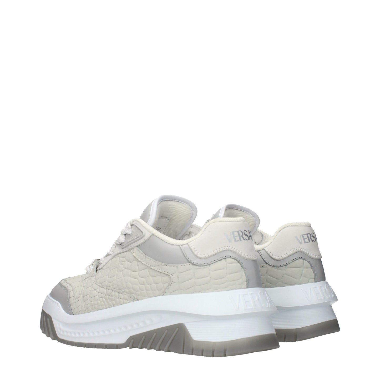 Versace Gray Leather Low Top Sneakers Curated Luxury Accessories by Orvyn