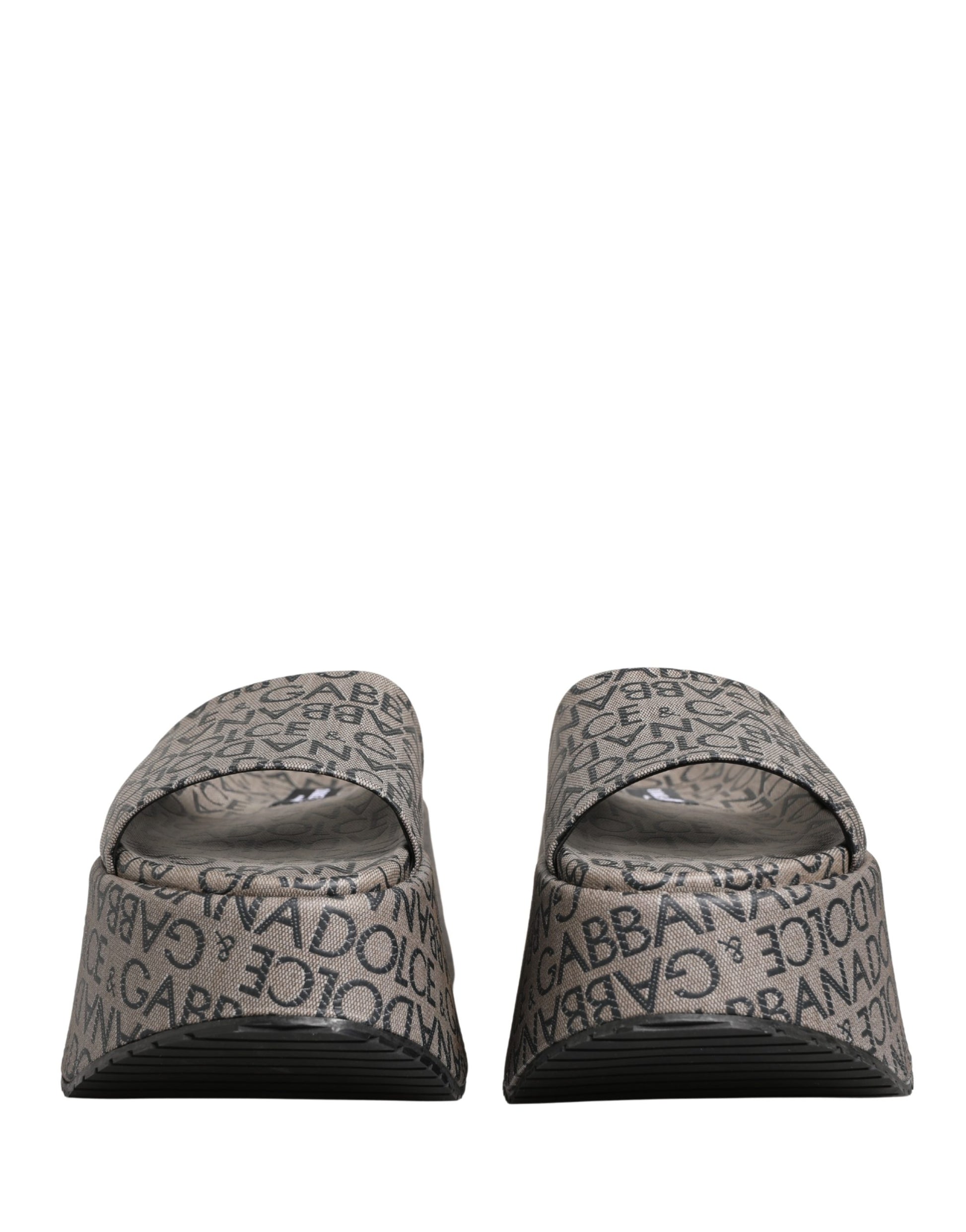 Dolce & Gabbana Gray Leather Monogram Logo Sandals Shoes Curated Luxury Accessories by Orvyn