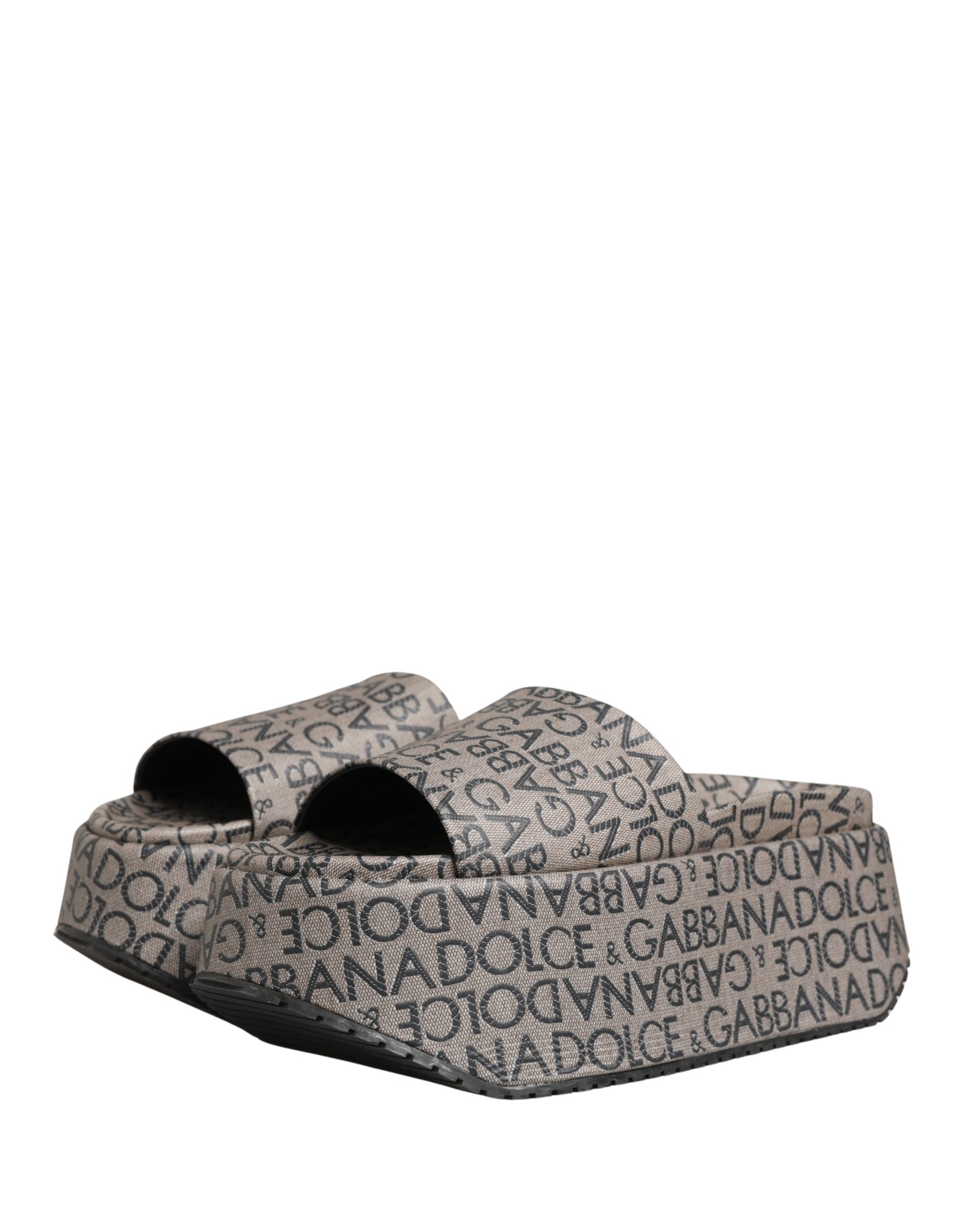 Dolce & Gabbana Gray Leather Monogram Logo Sandals Shoes Curated Luxury Accessories by Orvyn