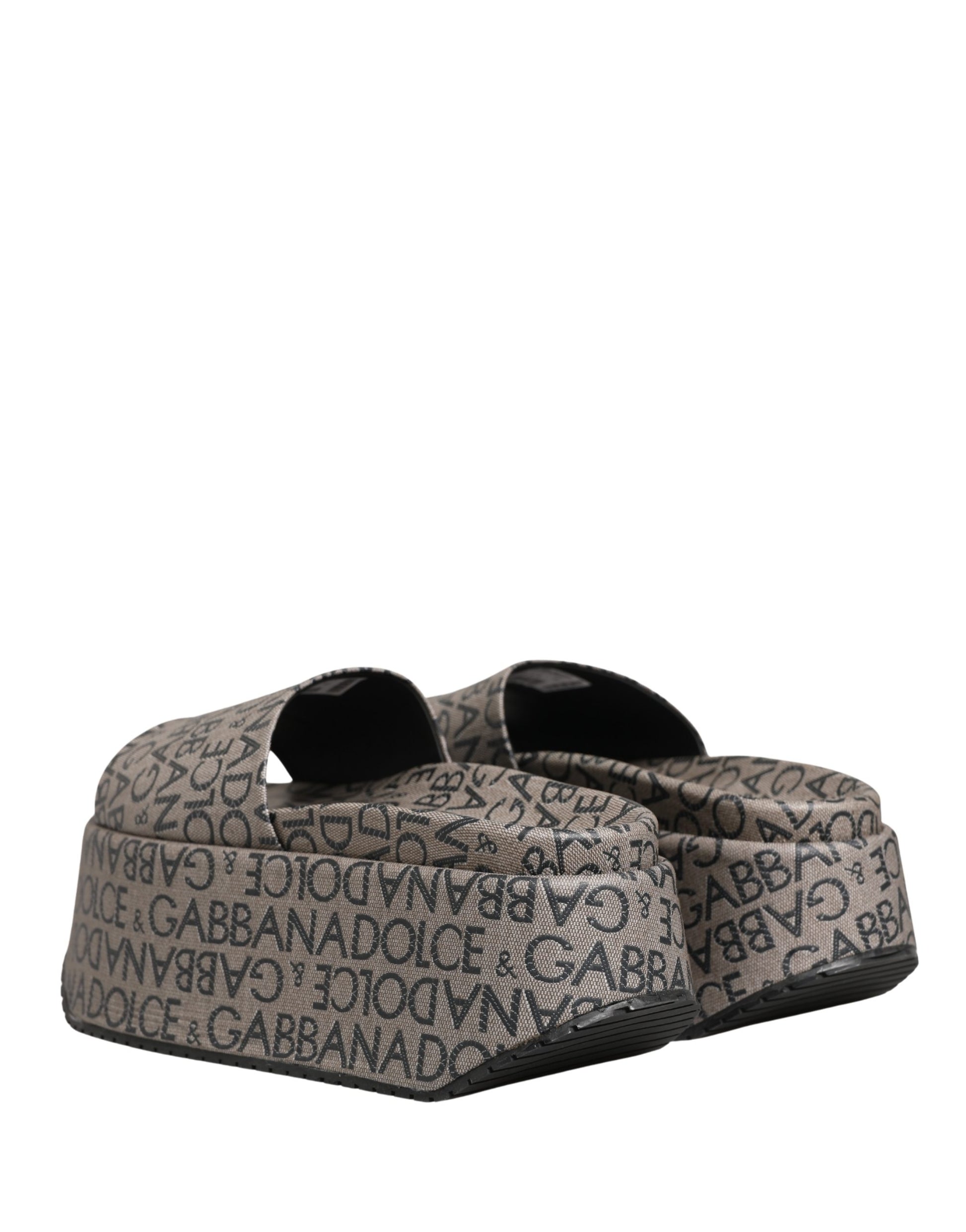 Dolce & Gabbana Gray Leather Monogram Logo Sandals Shoes Curated Luxury Accessories by Orvyn