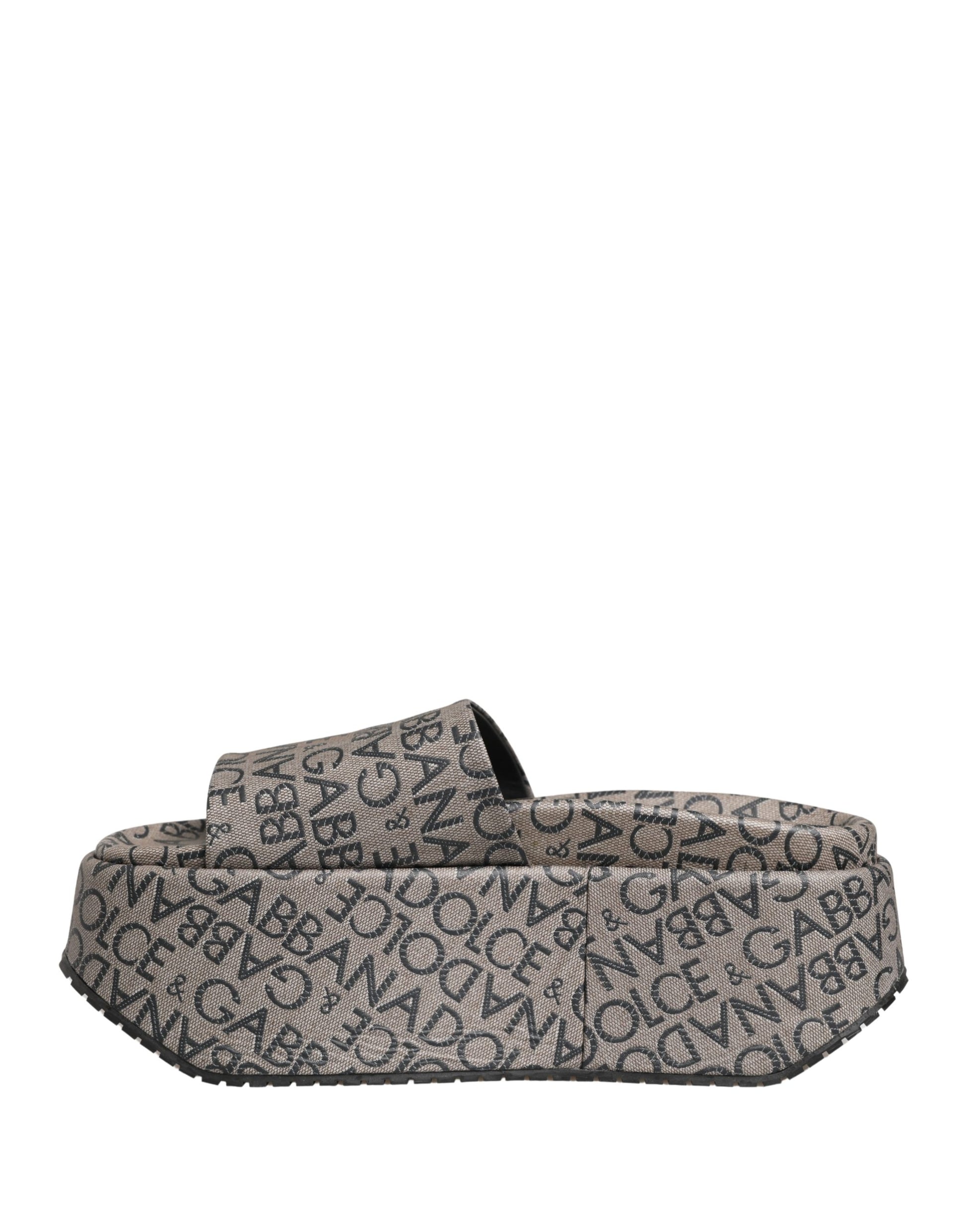 Dolce & Gabbana Gray Leather Monogram Logo Sandals Shoes Curated Luxury Accessories by Orvyn
