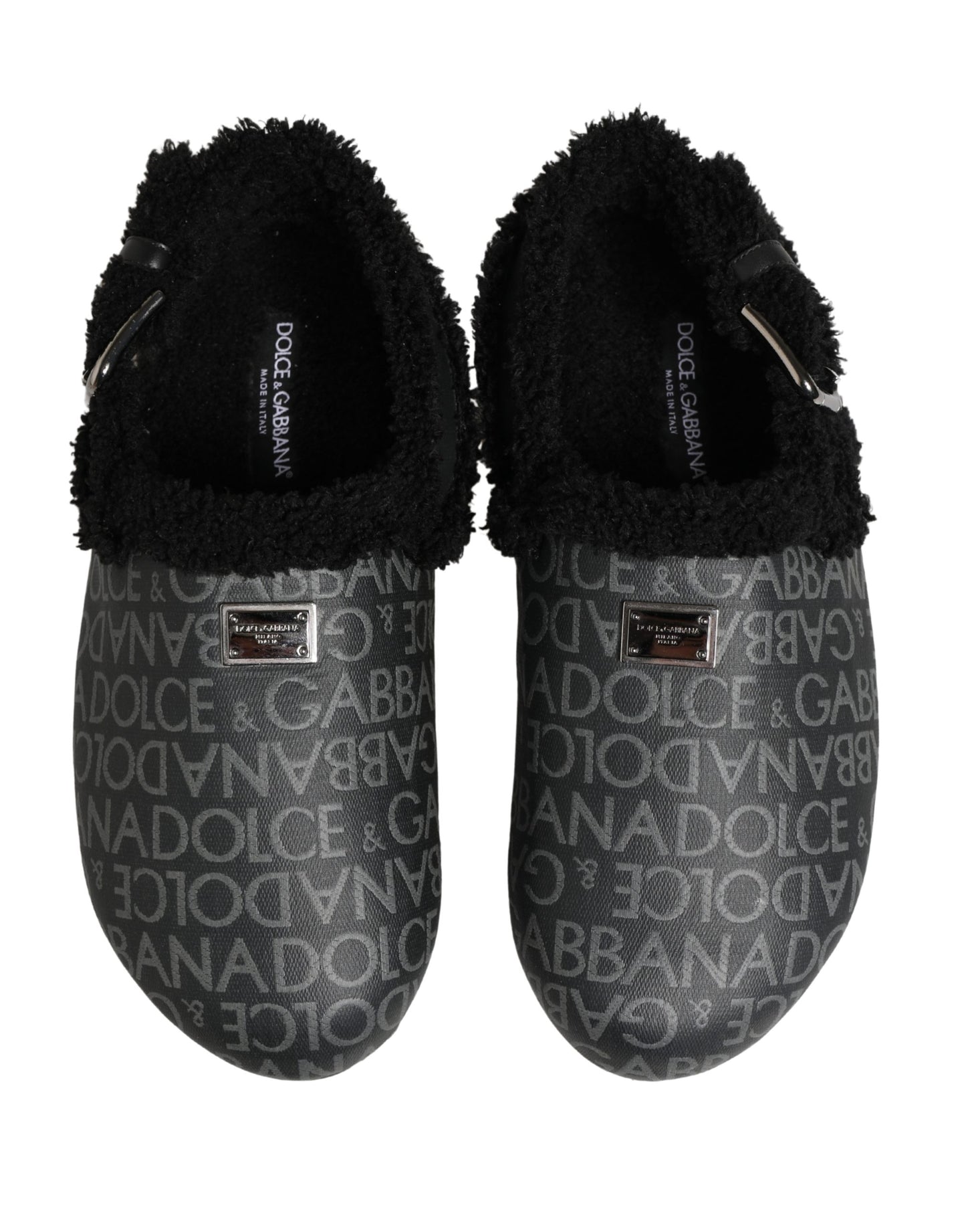 Dolce & Gabbana Gray Faux Fur Jacquard Mules Sandals Shoes Curated Luxury Accessories by Orvyn