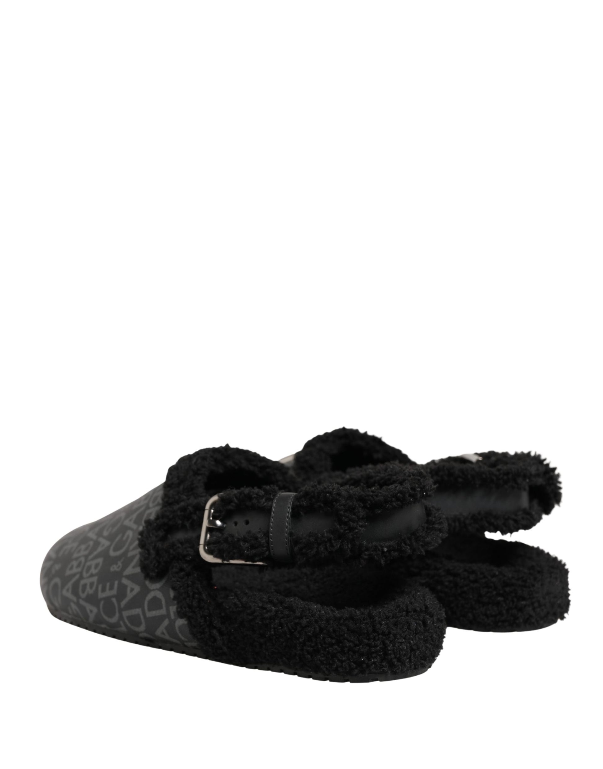 Dolce & Gabbana Gray Faux Fur Jacquard Mules Sandals Shoes Curated Luxury Accessories by Orvyn