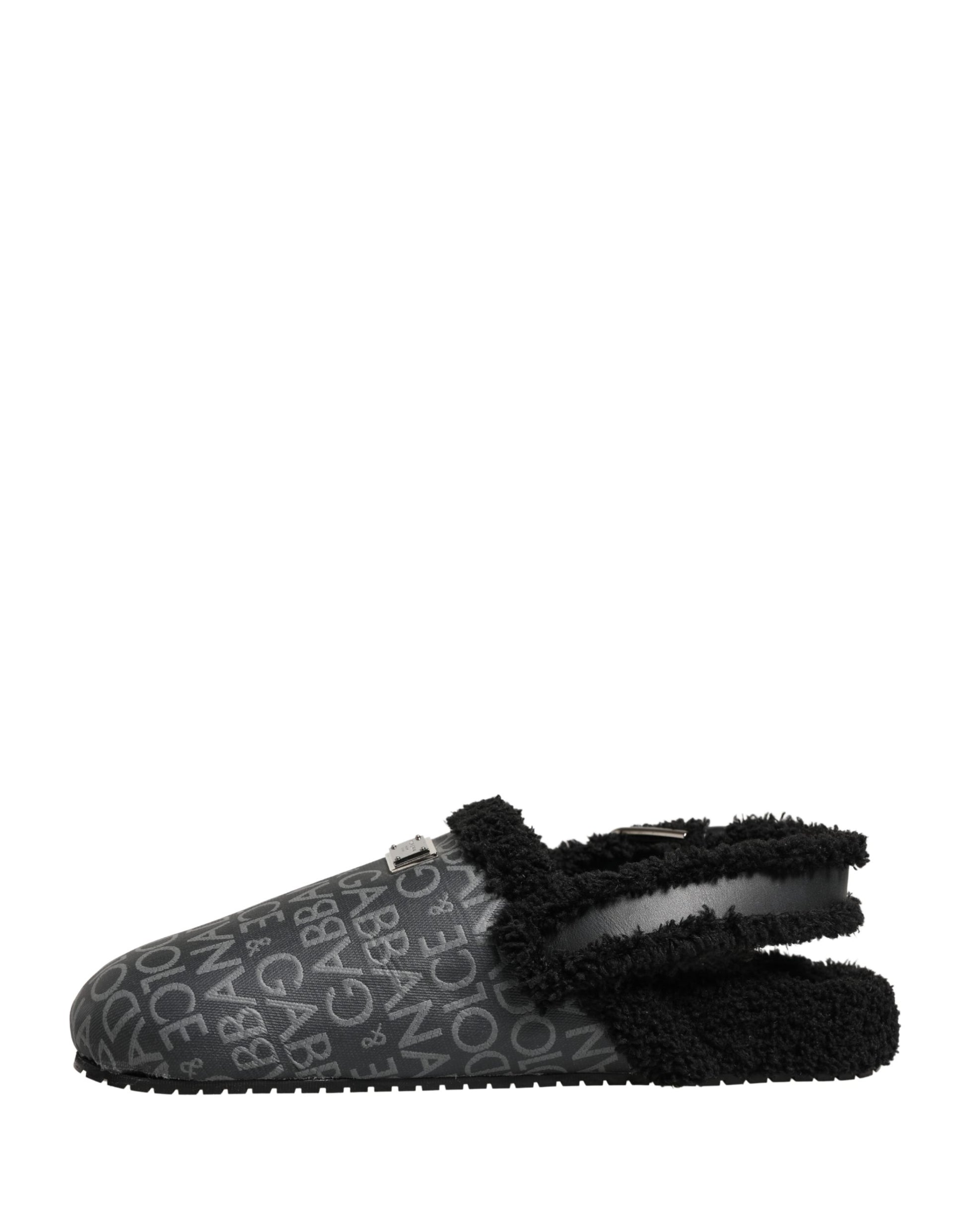 Dolce & Gabbana Gray Faux Fur Jacquard Mules Sandals Shoes Curated Luxury Accessories by Orvyn